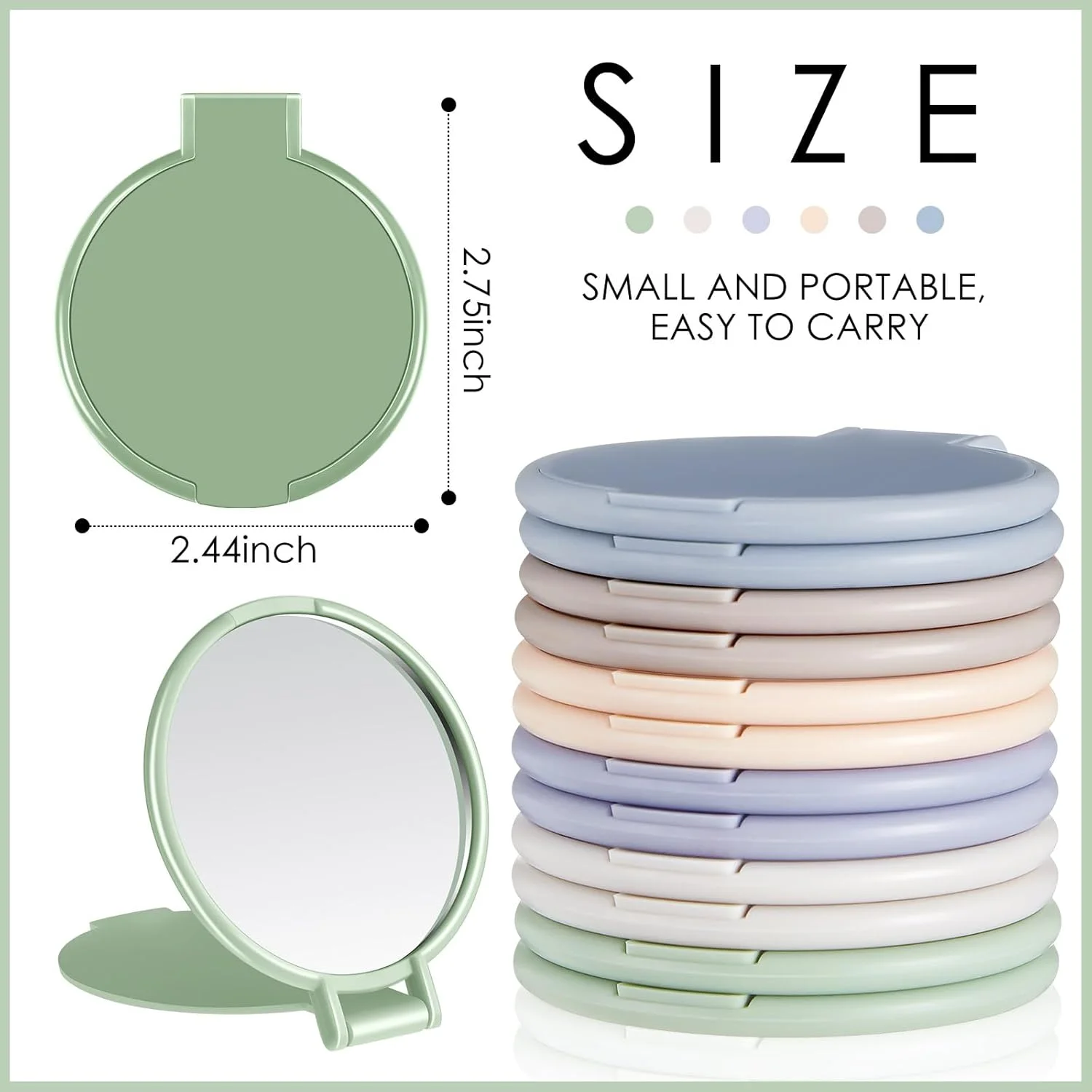 آینه تاشو کوچک جتک، 80 عدد، آینه جیبی قابل حمل گرد، آینه آرایشی کوچک، آینه مسافرتی قابل حمل قدیمی برای زنان و دختران (رنگ های موراندا)