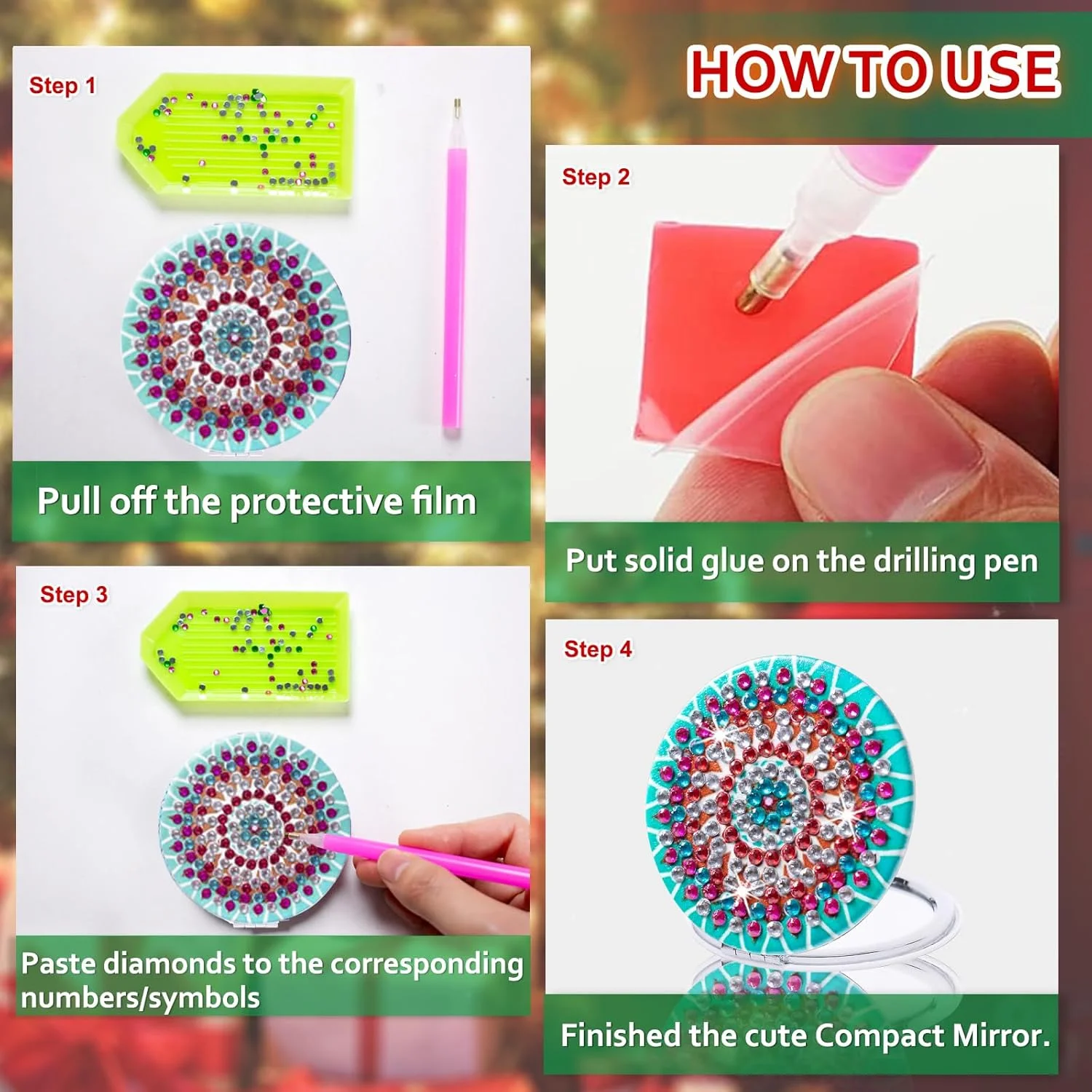 مجموعه آینه های جیبی نقاشی الماس HXYQMMY شامل 4 عدد - آینه جیبی DIY با پوشش نقاشی الماس، آینه آرایشی کوچک تاشو و قابل حمل، کیت صنایع دستی هنری الماس برای زنان و بزرگسالان (mirror116-119) مجموعه آینه های جیبی نقاشی الماس HXYQMMY شامل 4 عدد - آینه جیبی DIY با پوشش نقاشی الماس، آینه آرایشی کوچک تاشو و قابل حمل، کیت صنایع دستی هنری الماس برای زنان و بزرگسالان (mirror116-119)