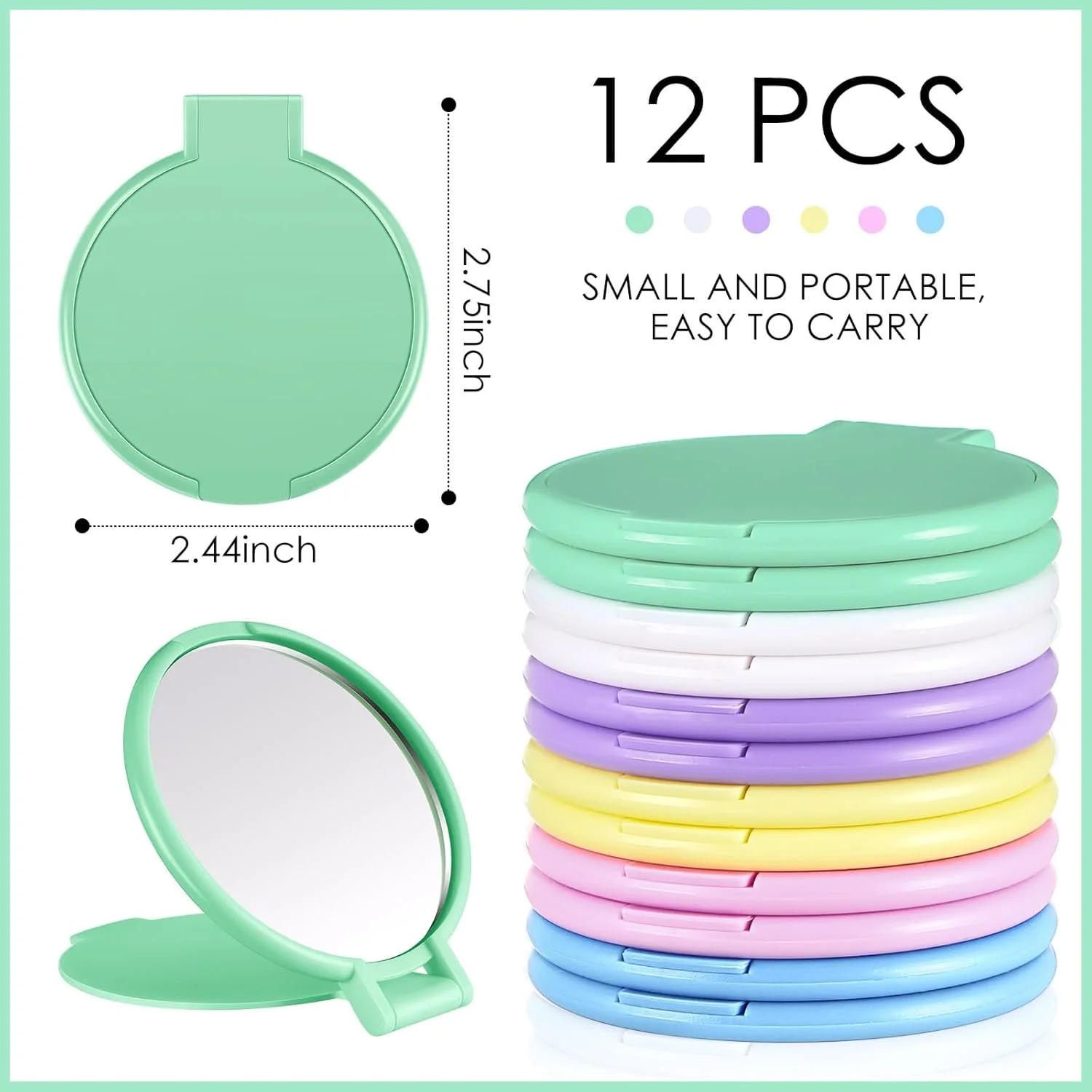 آینه جیبی تاشو کوچک Jetec، آینه گرد جمع و جور، آینه آرایشی قابل حمل، آینه کوچک، آینه آرایشی مسافرتی قابل حمل قدیمی برای زنان و دختران (رنگ های روشن، 12 عدد)