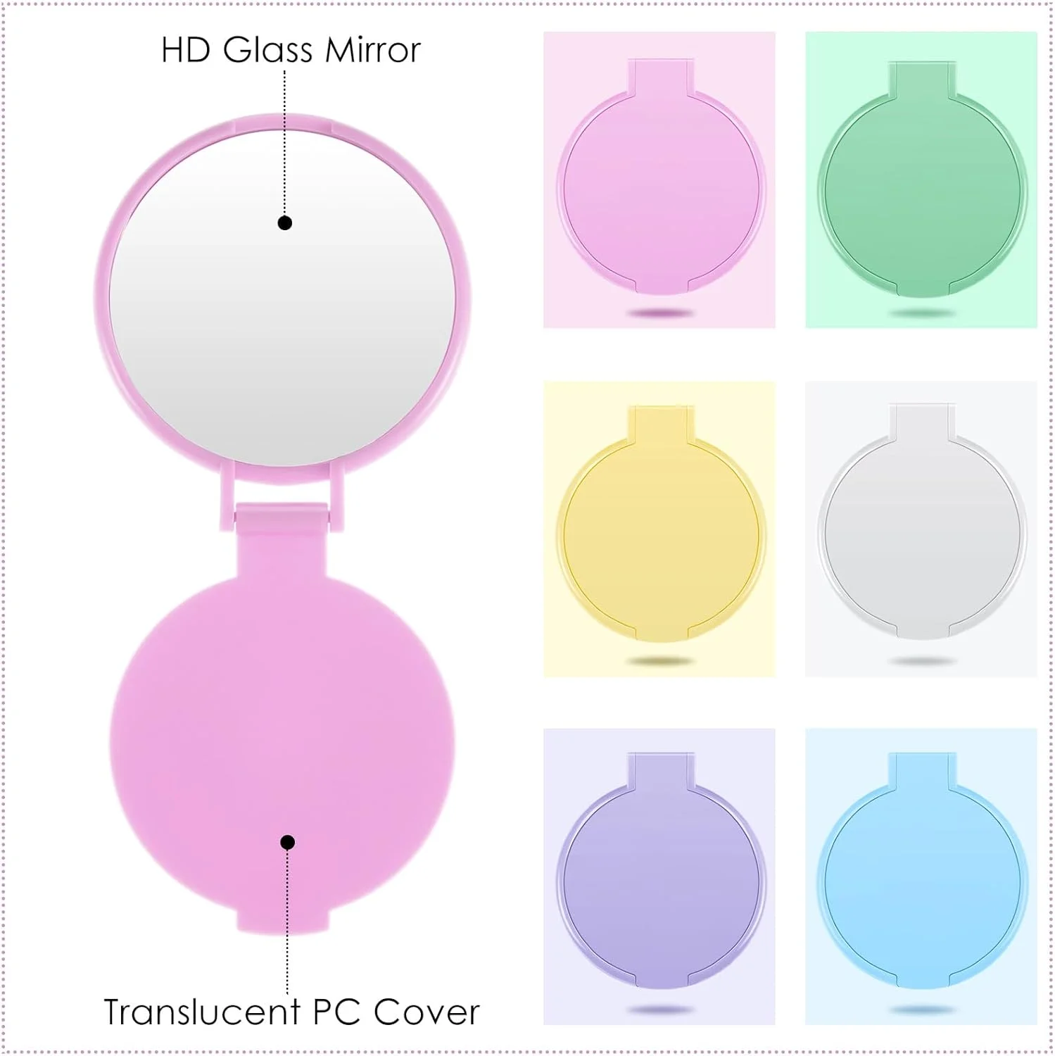 آینه جیبی تاشو کوچک Jetec، آینه گرد جمع و جور، آینه آرایشی قابل حمل، آینه کوچک، آینه آرایشی مسافرتی قابل حمل قدیمی برای زنان و دختران (رنگ های روشن، 12 عدد)