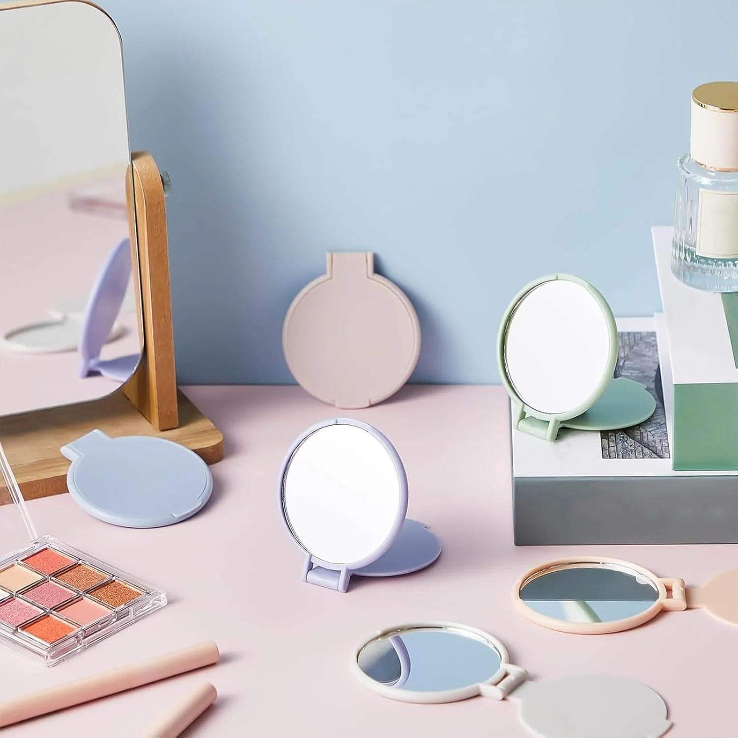 آینه تاشو کوچک جتک، 80 عدد، آینه جیبی قابل حمل گرد، آینه آرایشی کوچک، آینه مسافرتی قابل حمل قدیمی برای زنان و دختران (رنگ های موراندا)