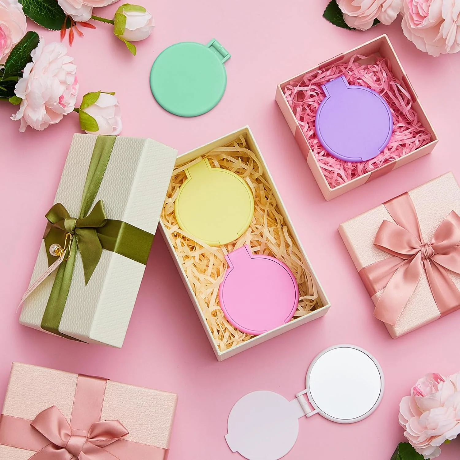 آینه جیبی تاشو کوچک Jetec، آینه گرد جمع و جور، آینه آرایشی قابل حمل، آینه کوچک، آینه آرایشی مسافرتی قابل حمل قدیمی برای زنان و دختران (رنگ های روشن، 12 عدد)