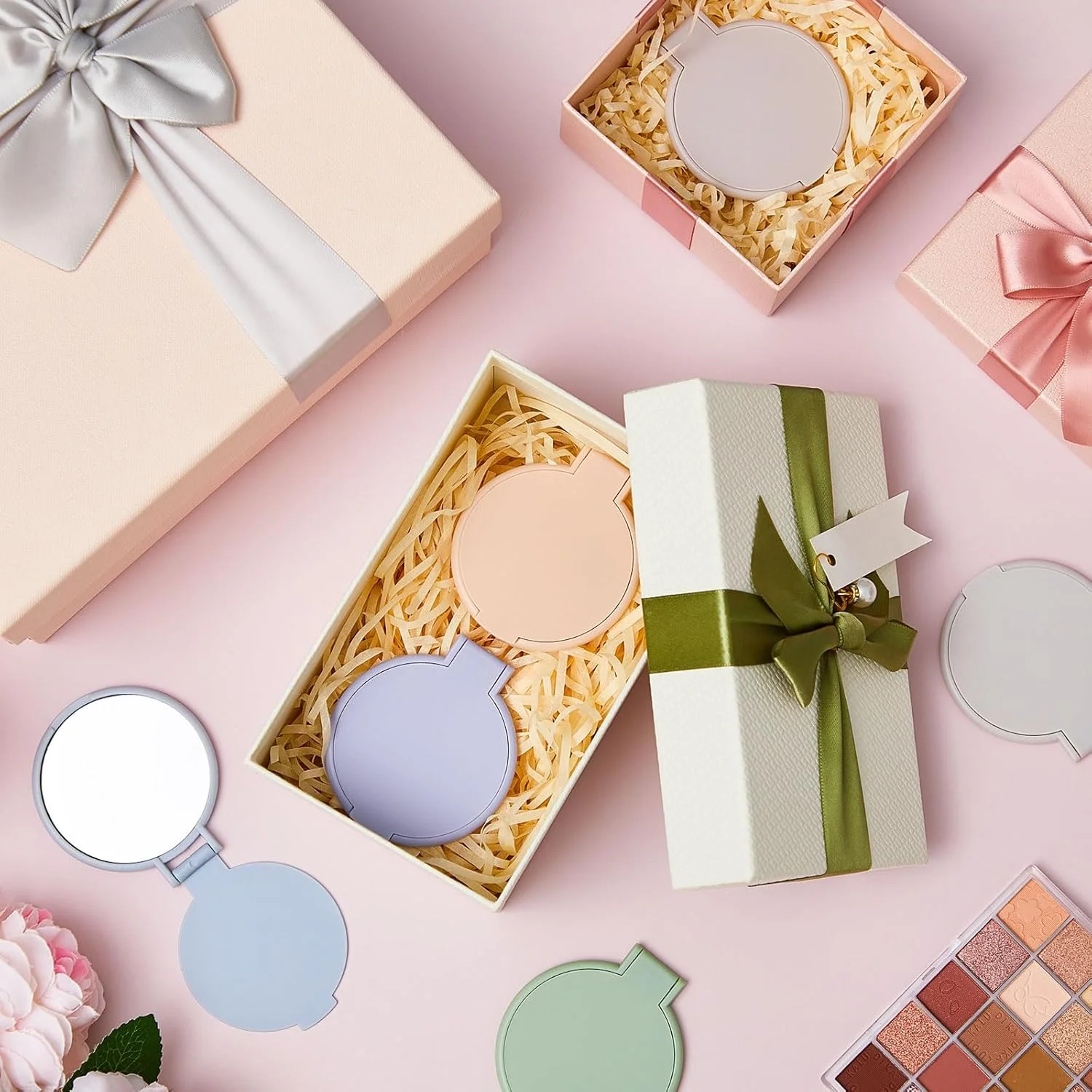 آینه تاشو کوچک جتک، 80 عدد، آینه جیبی قابل حمل گرد، آینه آرایشی کوچک، آینه مسافرتی قابل حمل قدیمی برای زنان و دختران (رنگ های موراندا)