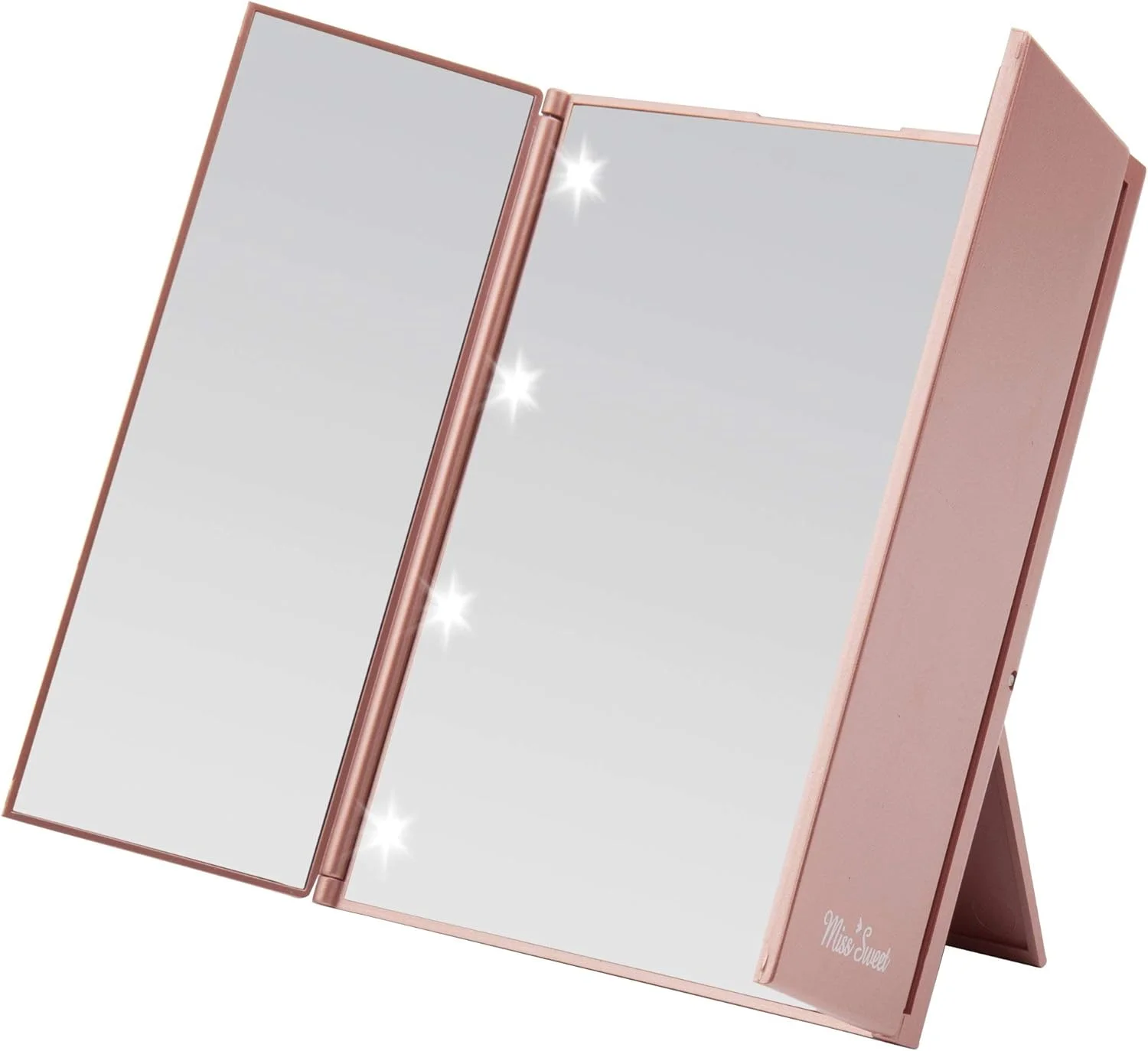 آینه سه تایی تاشو Miss Sweet با نور LED برای آرایش و مسافرت، جمع و جور (رزگلد)