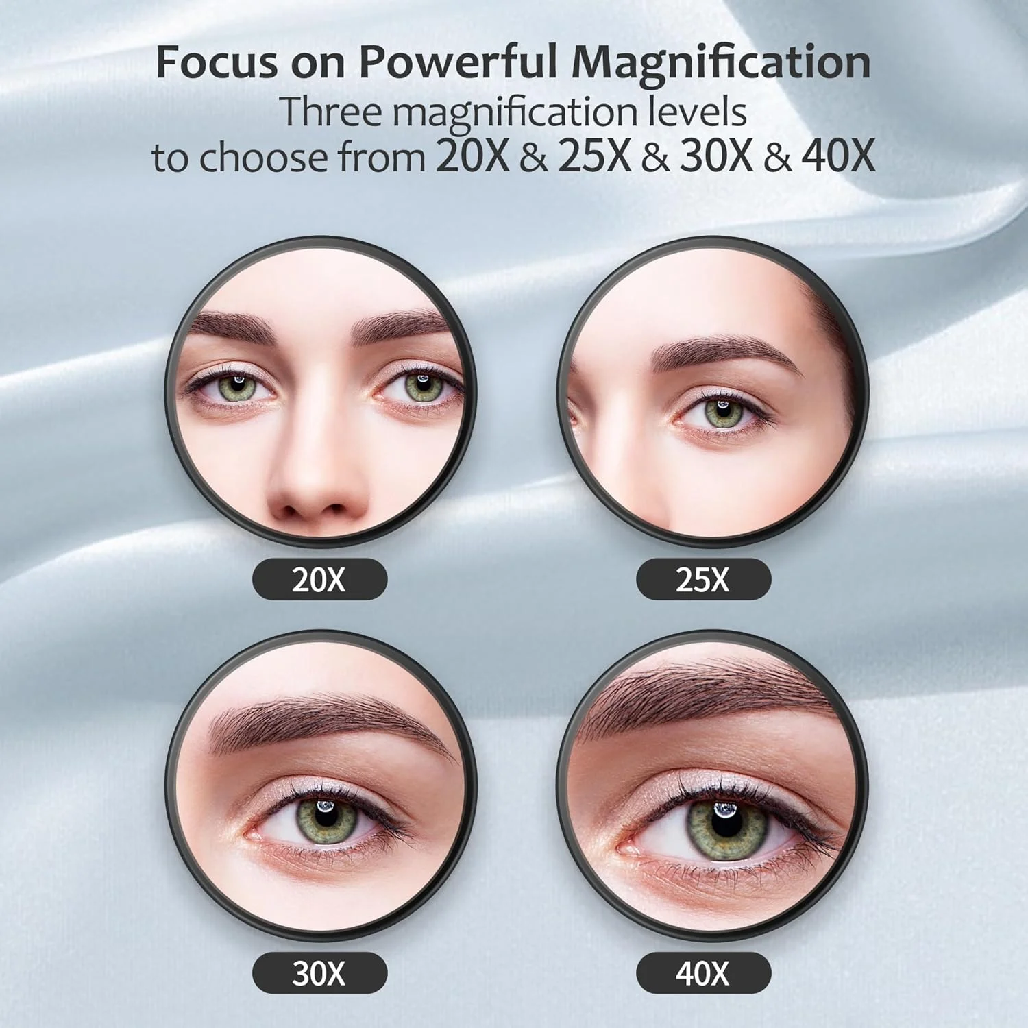 آینه بزرگنمایی 40X MIYADIVA، آینه مسافرتی جمع و جور با مکنده، موچین، 3.5 اینچ، مشکی