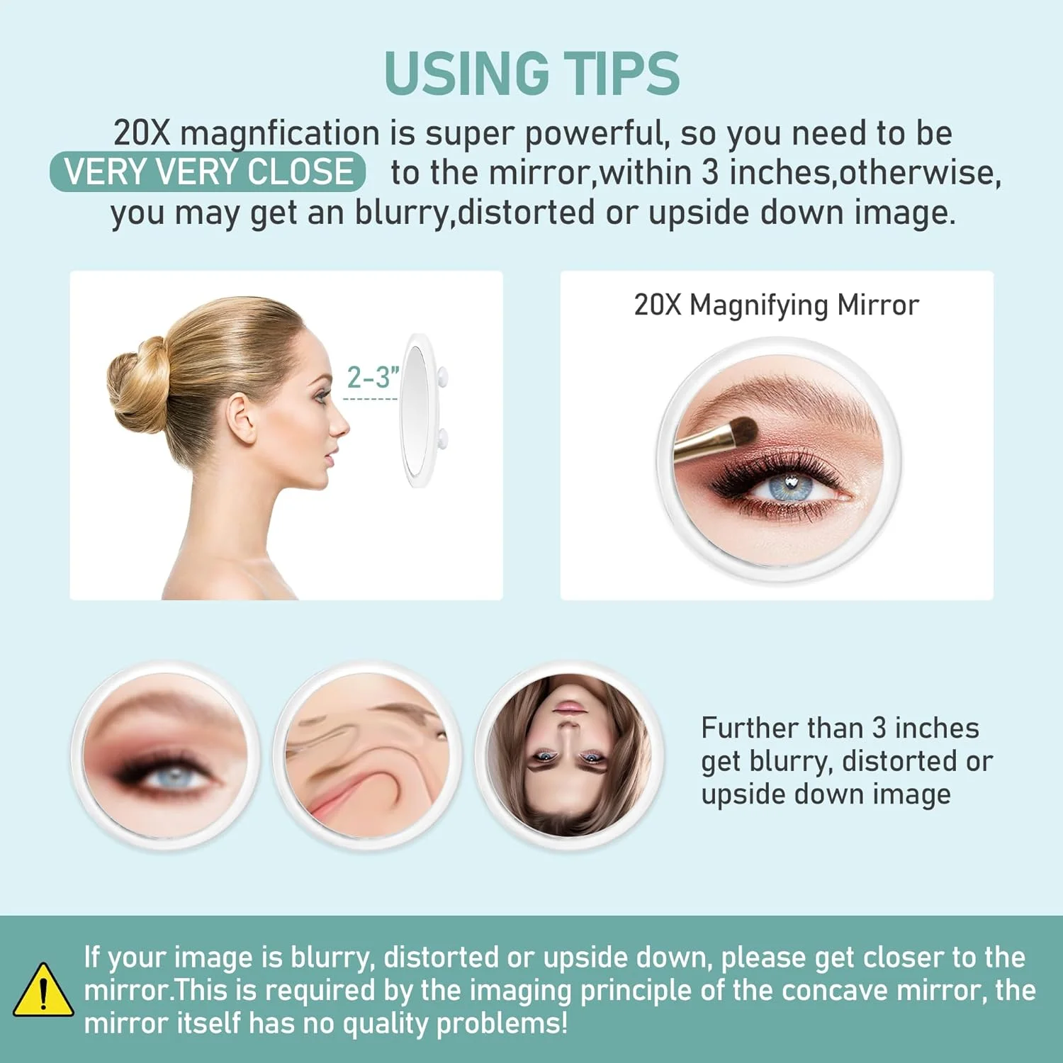 آینه بزرگنمایی 20X MIYADIVA با مکنده برای نصب آسان، مناسب برای آینه آرایش، آینه مسافرتی چسبی برای دوش، برای برداشتن ابرو، 6 اینچ