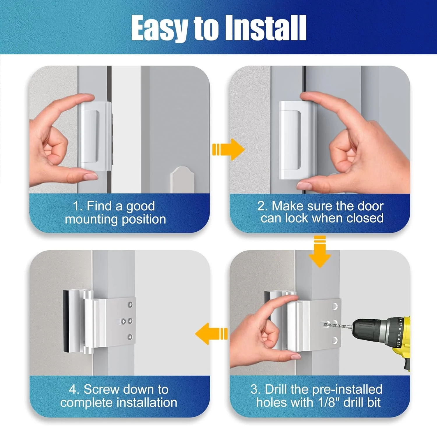 قفل تقویت کننده درب NALACAL با مقاومت 800 پوندی، قفل درب اضافی نقره ای با 8 پیچ، مانع ورود غیرمجاز، ارتقاء قفل درب برای دفاع از ایمنی و حریم خصوصی خانه شما