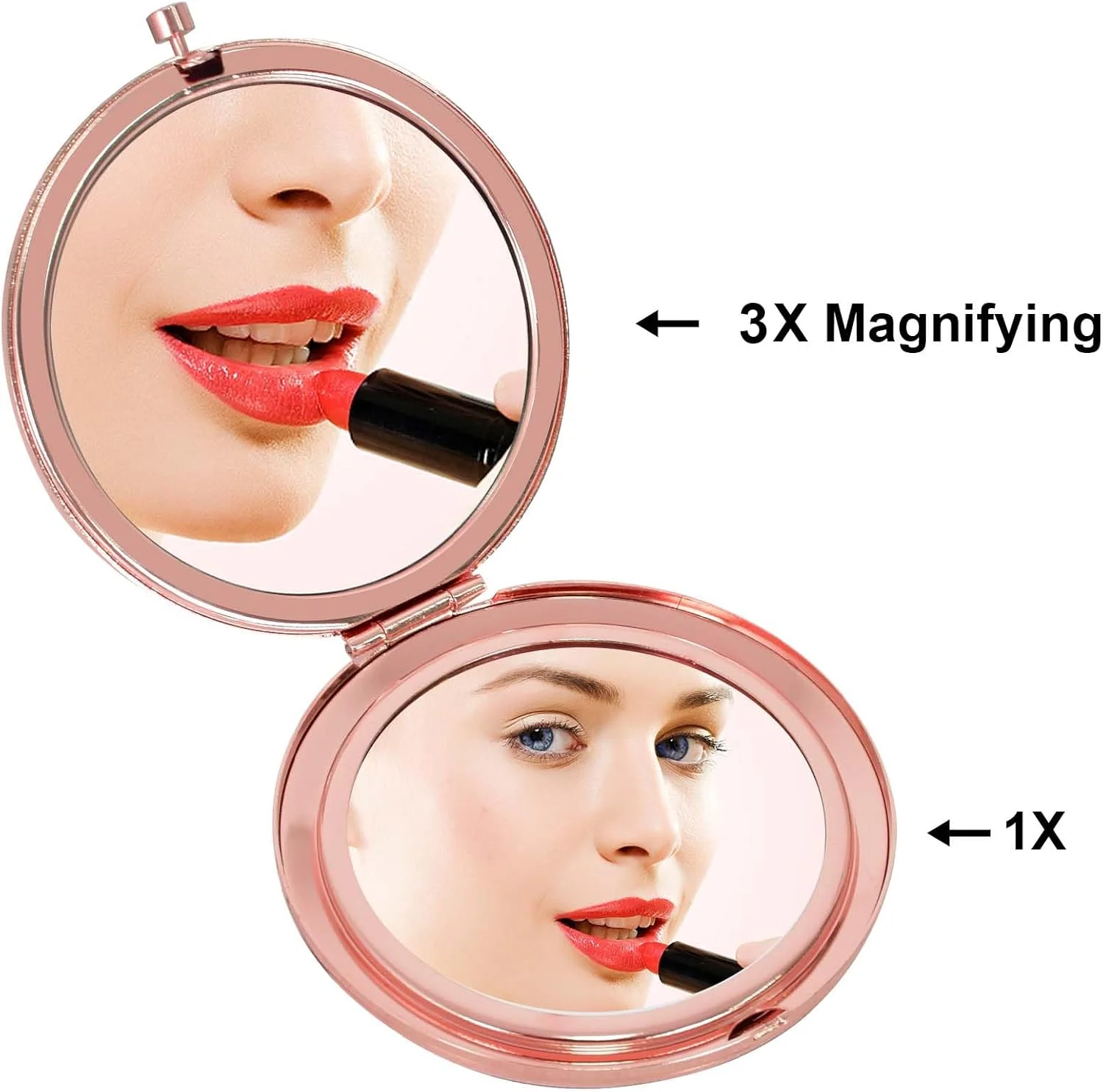 آینه دستی قابل حمل ناپسی، آینه تاشو جمع و جور، آینه آرایشی دو طرفه مسافرتی 7 سانتی متر، آینه جیبی روشن برای مسافرت و آرایش (رزگلد)