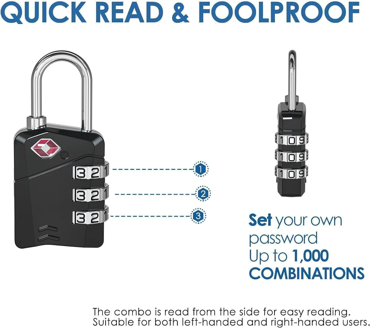 قفل چمدان NALACAL TSA - قفل های 3 رقمی با امنیت بالا با کابل ترکیبی انعطاف پذیر، قفل برای کمد و چمدان با سهولت. قفل رمز همه کاره برای آرامش خاطر نهایی