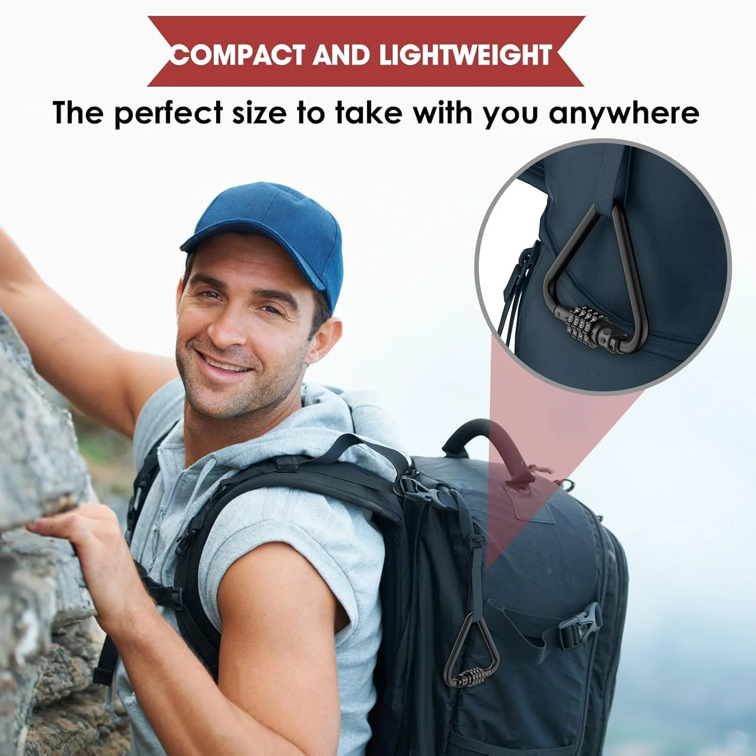 قفل ترکیبی NALACAL، گیره کارابین سنگین، قفل ترکیبی 4 رقمی مثلثی شکل برای قفل کابل امنیتی حلقه دار دوچرخه، چمدان، قفل کوله پشتی مسافرتی (1، مشکی)