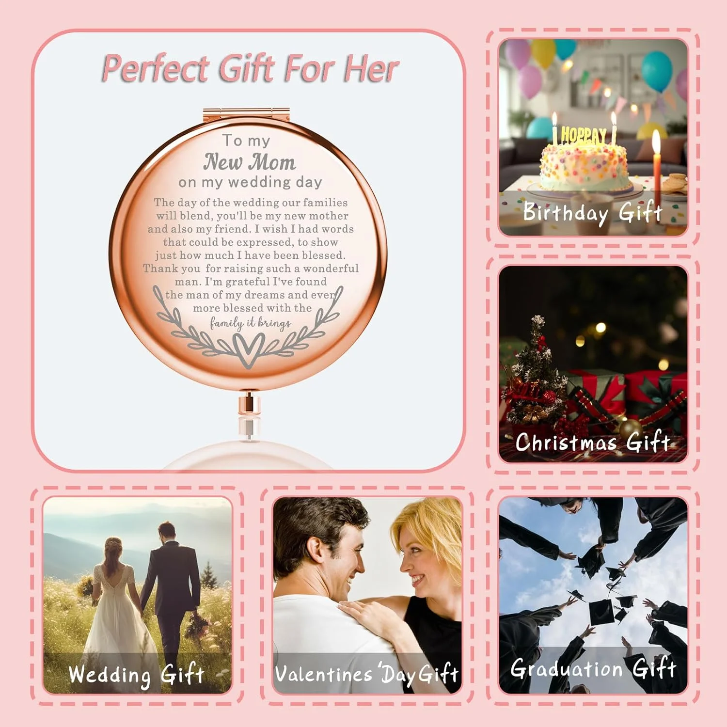 آینه آرایشی هدیه عروسی مادرشوهر از طرف عروس، هدیه مادر داماد به مادر جدیدم در روز عروسی، آینه جیبی (آینه مادر) آینه آرایشی هدیه عروسی مادرشوهر از طرف عروس، هدیه مادر داماد به مادر جدیدم در روز عروسی، آینه جیبی (آینه مادر)