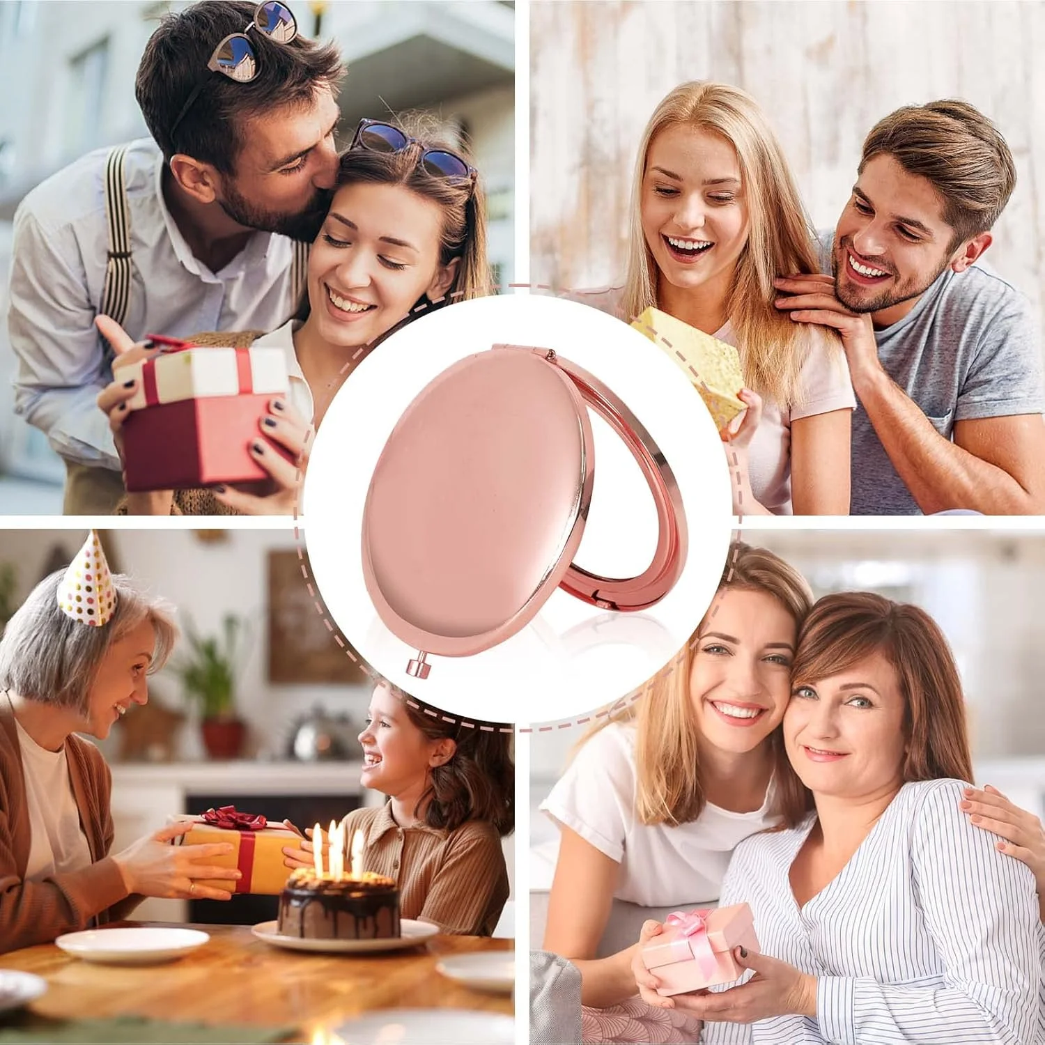 آینه دستی قابل حمل ناپسی، آینه تاشو جمع و جور، آینه آرایشی دو طرفه مسافرتی 7 سانتی متر، آینه جیبی روشن برای مسافرت و آرایش (رزگلد)