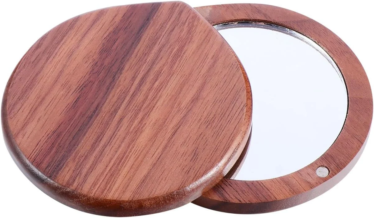 آینه آرایشی چوبی کوچک، آینه جیبی قابل حمل، آینه دستی مسافرتی مناسب کیف