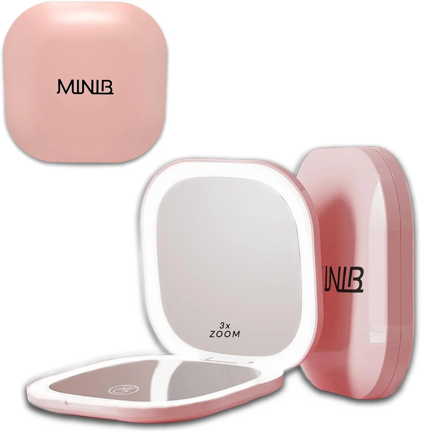 آینه آرایشی مسافرتی MINIB، آینه LED جمع و جور - آینه جیبی دو طرفه 4 اینچی، بزرگنمایی 1X/3X، صفحه لمسی قابل تنظیم نور، آینه آرایشی جمع و جور (صورتی)