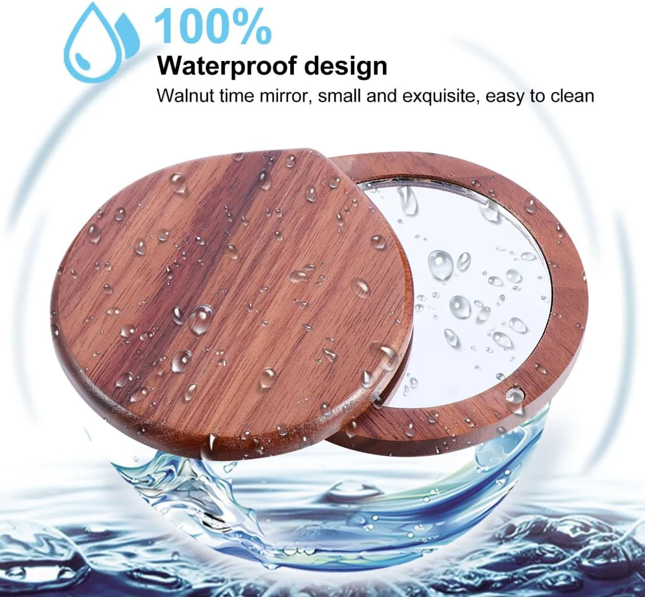 آینه آرایشی چوبی کوچک، آینه جیبی قابل حمل، آینه دستی مسافرتی مناسب کیف