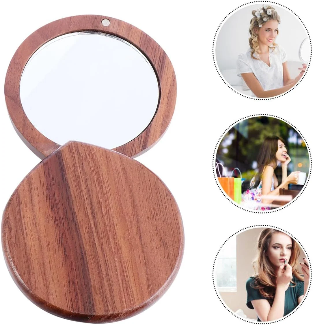 آینه آرایشی چوبی کوچک، آینه جیبی قابل حمل، آینه دستی مسافرتی مناسب کیف