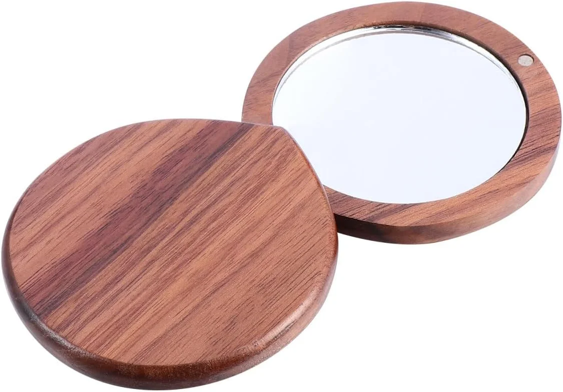 آینه آرایشی چوبی کوچک، آینه جیبی قابل حمل، آینه دستی مسافرتی مناسب کیف