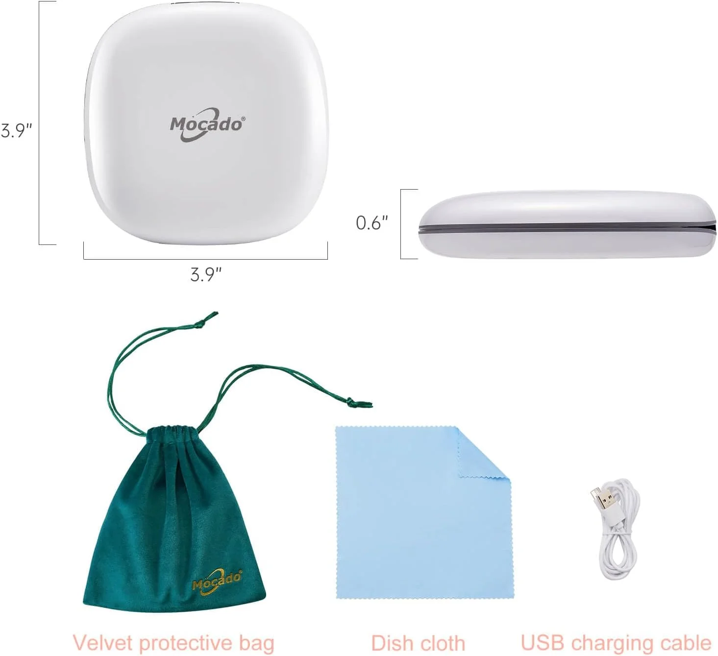 آینه آرایشی مسافرتی ذره بینی LED فشرده Mocado - 4 اینچ بزرگنمایی 1X/10X، آینه کوچک دستی جیبی با نور قابل تنظیم دو طرفه، شارژ USB، صفحه لمسی، لوازم آرایشی قابل حمل رومیزی (سفید)