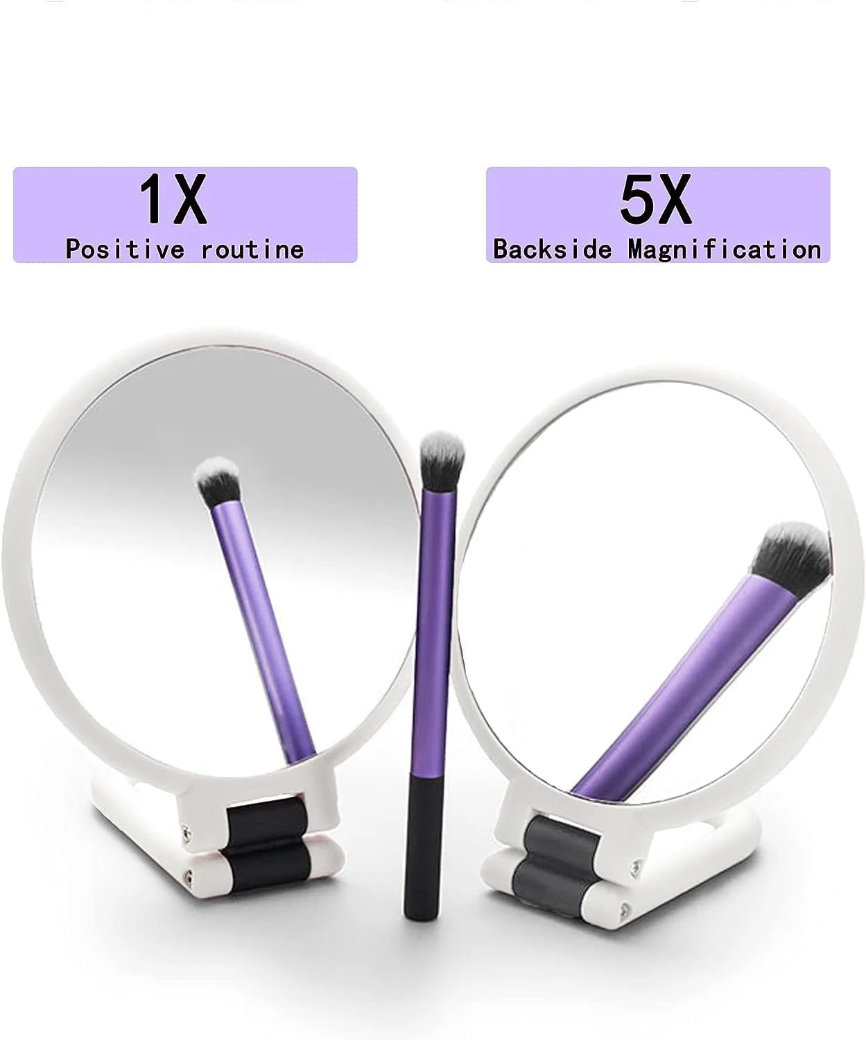 آینه آرایشی بزرگنمایی دار نالاکال، آینه های جمع و جور تاشو مسافرتی 1X 5X، برای زنان آینه آرایشی دستی چرخشی 360 درجه، با دسته آینه گرد رومیزی دو طرفه سفید