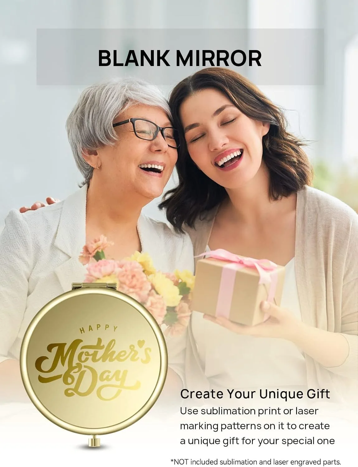 ست دو عددی آینه آرایشی دو طرفه فشرده NALACAL، آینه های کیف و جیبی بزرگنمایی 1X/2X در رنگ های طلایی و نقره ای گرد