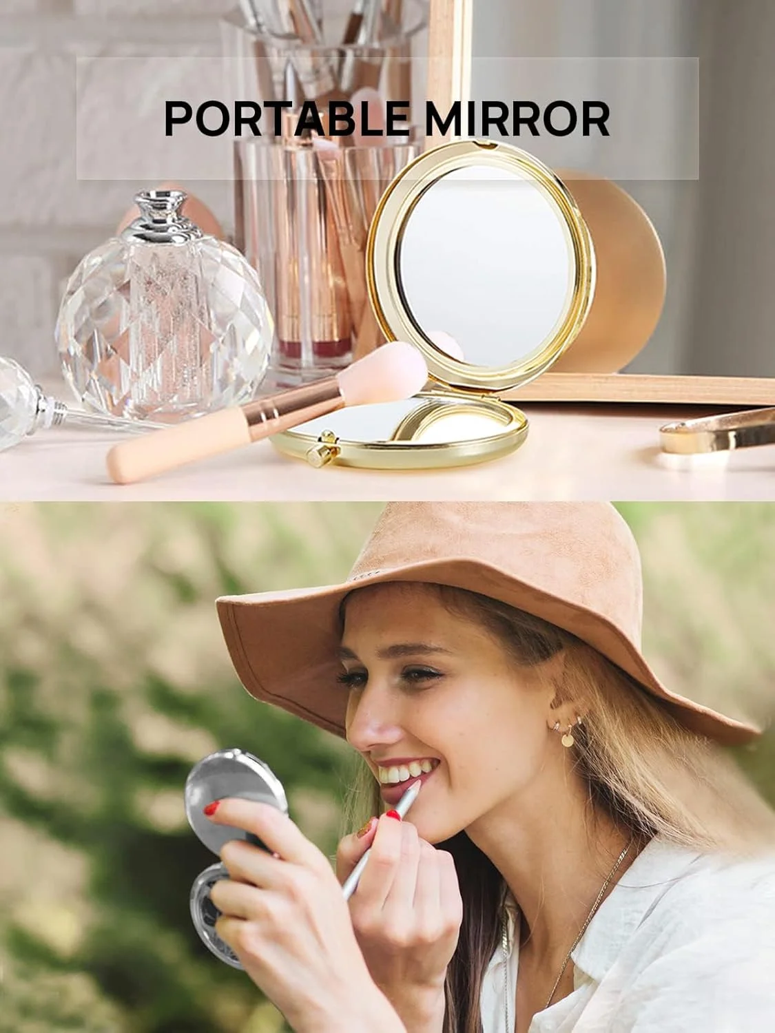 ست دو عددی آینه آرایشی دو طرفه فشرده NALACAL، آینه های کیف و جیبی بزرگنمایی 1X/2X در رنگ های طلایی و نقره ای گرد