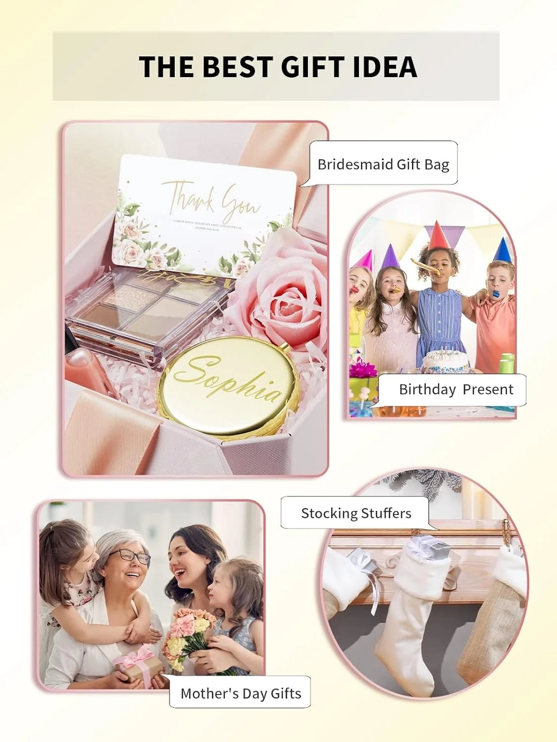 ست دو عددی آینه آرایشی دو طرفه فشرده NALACAL، آینه های کیف و جیبی بزرگنمایی 1X/2X در رنگ های طلایی و نقره ای گرد