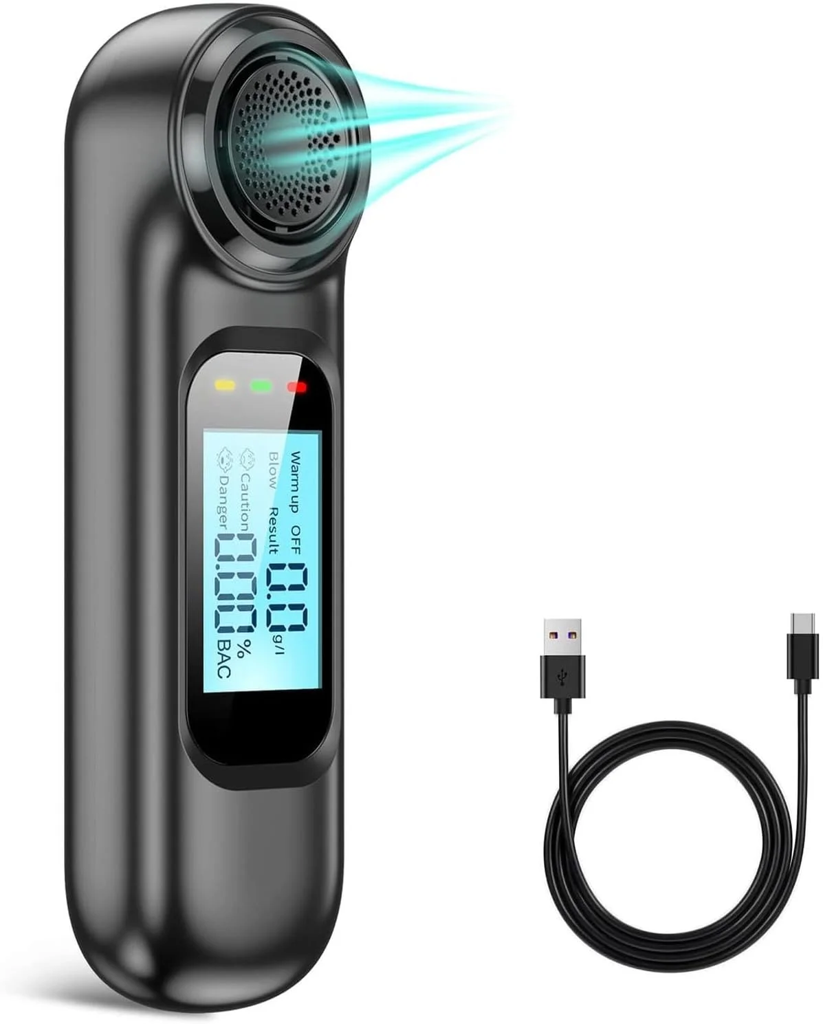 دستگاه تست الکل تنفسی قابل شارژ USB نالاکال، تستر الکل غیر تماسی قابل حمل با دقت بالا با صفحه نمایش LCD دیجیتال، ردیاب الکل تنفسی جمع و جور برای رانندگی ایمن، مشکی