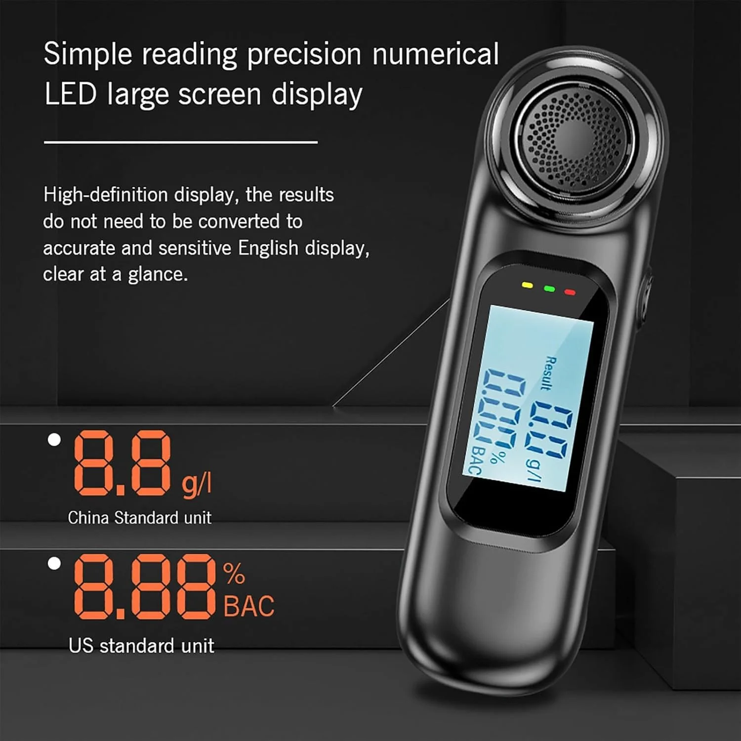 دستگاه تست الکل تنفسی قابل شارژ USB نالاکال، تستر الکل غیر تماسی قابل حمل با دقت بالا با صفحه نمایش LCD دیجیتال، ردیاب الکل تنفسی جمع و جور برای رانندگی ایمن، مشکی