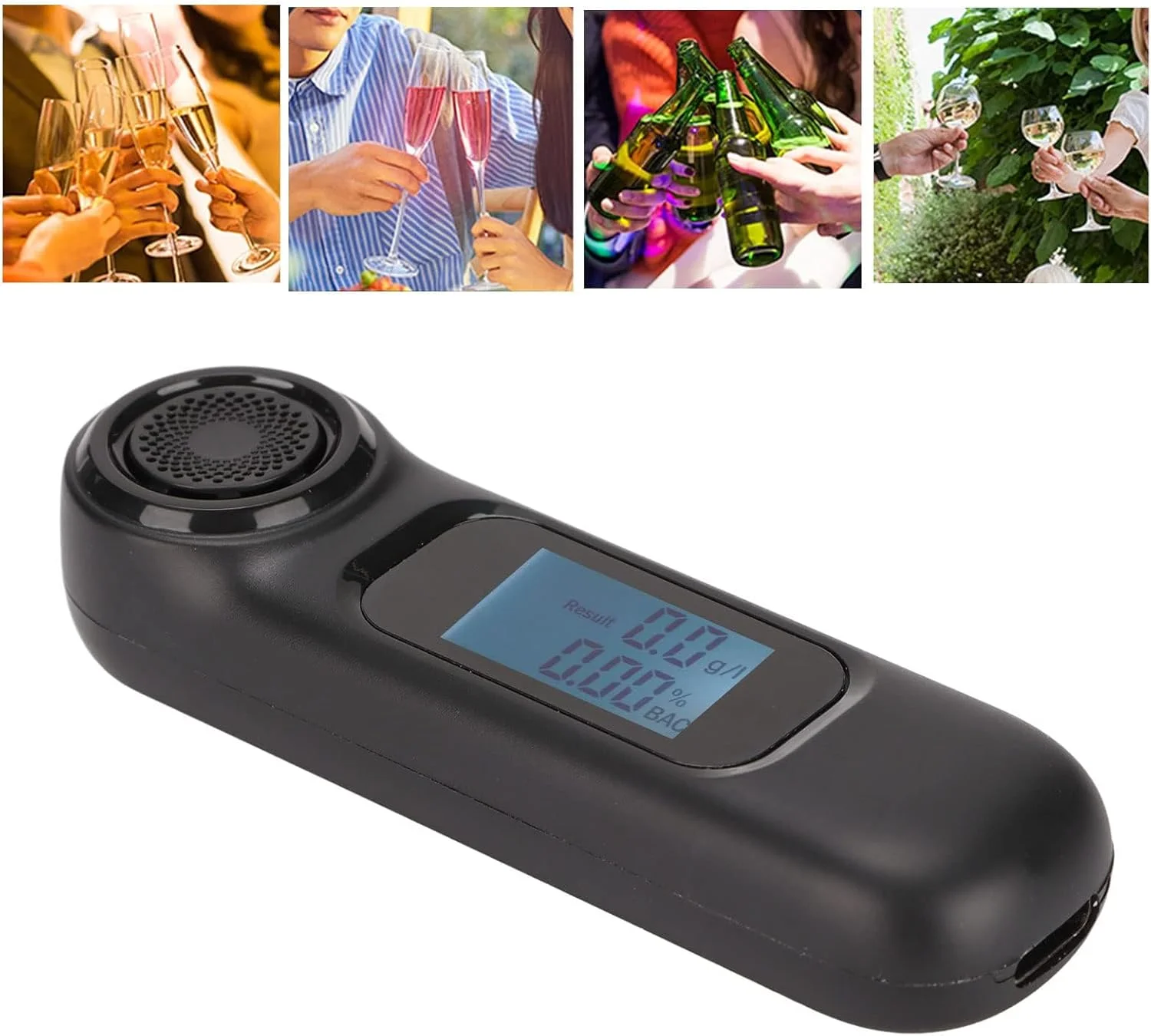 دستگاه تست الکل تنفسی قابل شارژ USB نالاکال، تستر الکل غیر تماسی قابل حمل با دقت بالا با صفحه نمایش LCD دیجیتال، ردیاب الکل تنفسی جمع و جور برای رانندگی ایمن، مشکی