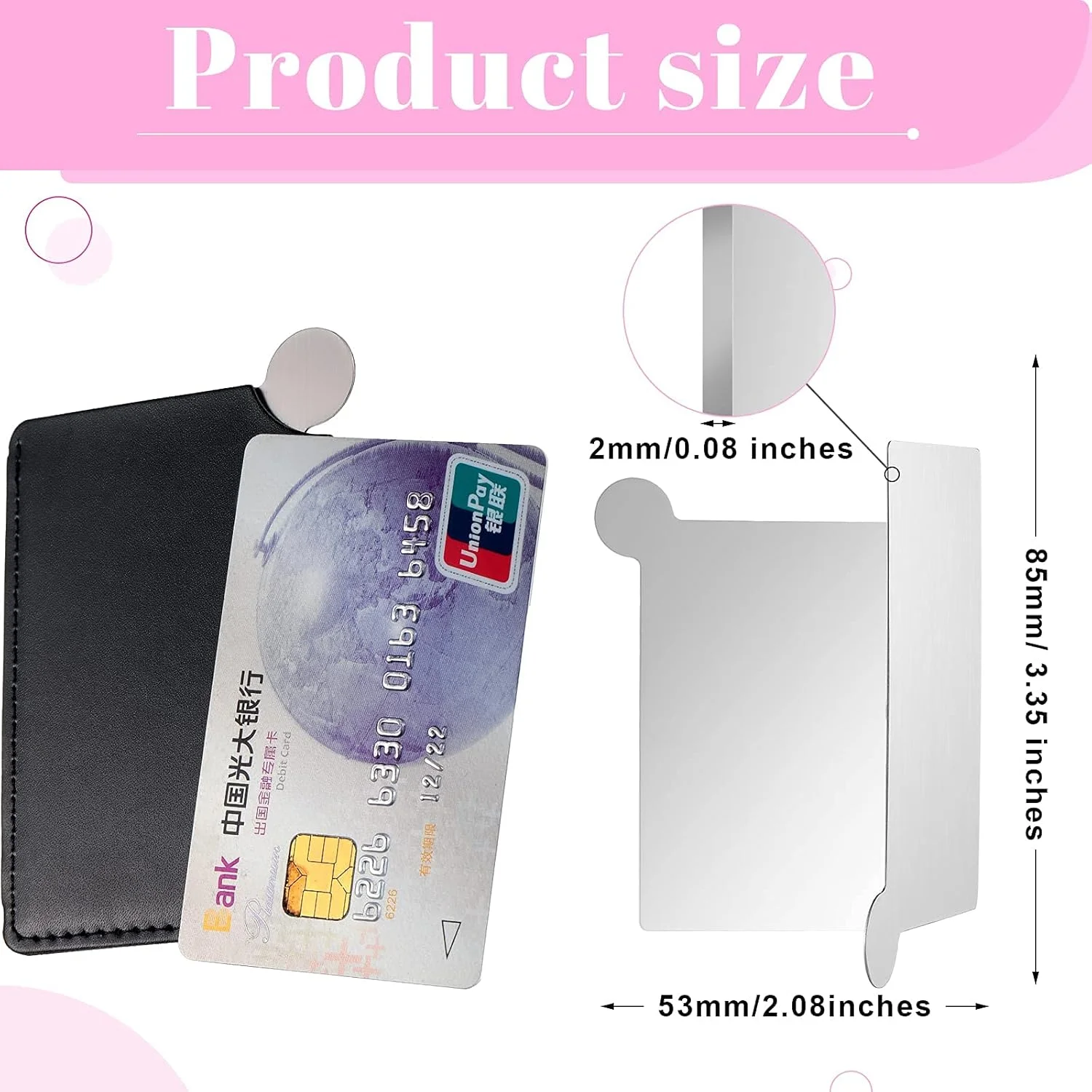 آینه کارتی NALACAL، 10 عدد، آینه جیبی کوچک و جمع و جور برای کیف پول، مناسب آقایان، بانوان، مسافرت، کمپینگ، آرایش، آینه استیل ضد زنگ نشکن با جلد چرمی، مناسب هدیه