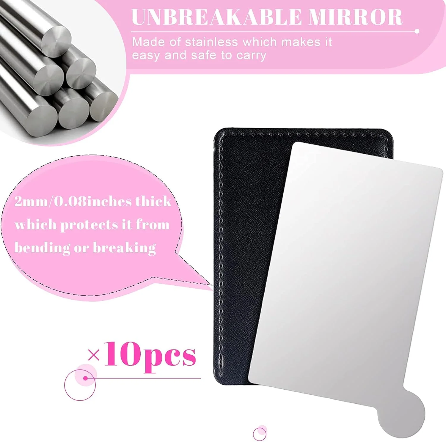 آینه کارتی NALACAL، 10 عدد، آینه جیبی کوچک و جمع و جور برای کیف پول، مناسب آقایان، بانوان، مسافرت، کمپینگ، آرایش، آینه استیل ضد زنگ نشکن با جلد چرمی، مناسب هدیه