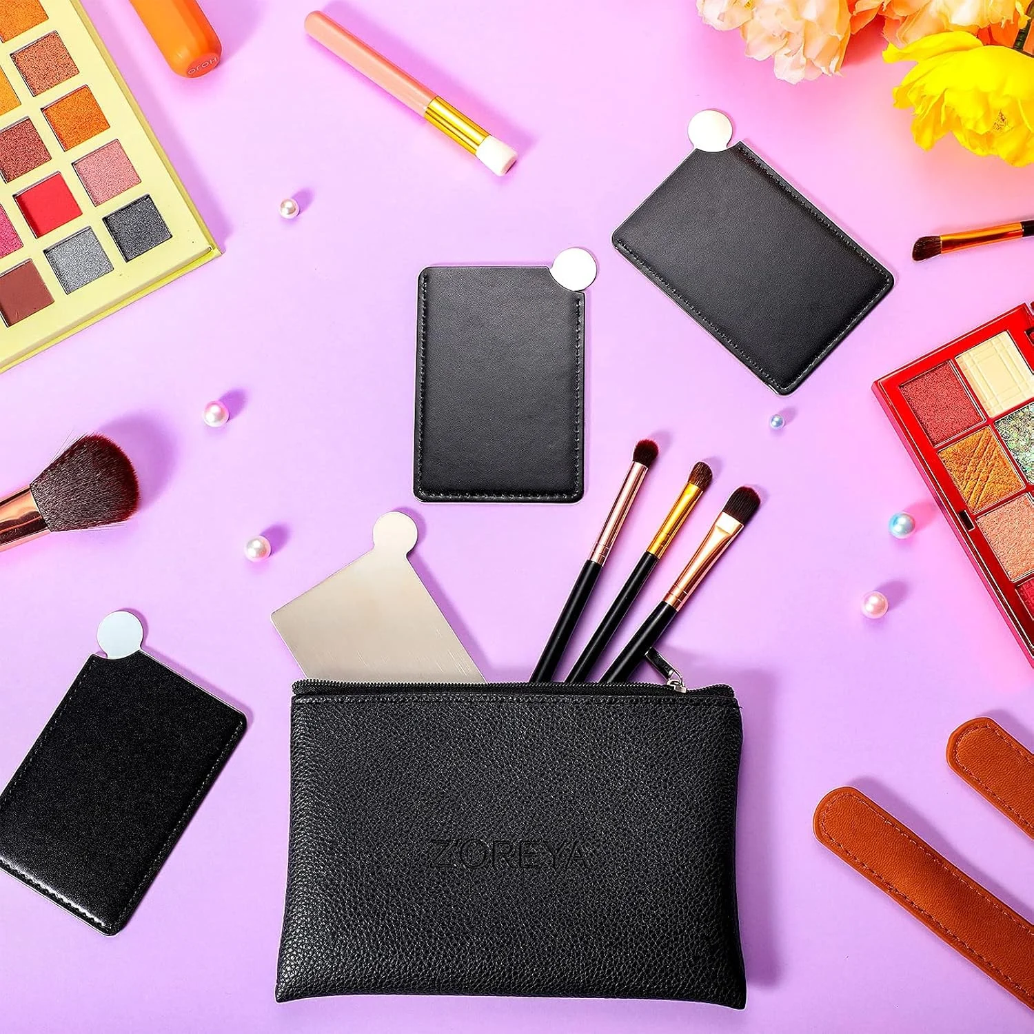 آینه کارتی NALACAL، 10 عدد، آینه جیبی کوچک و جمع و جور برای کیف پول، مناسب آقایان، بانوان، مسافرت، کمپینگ، آرایش، آینه استیل ضد زنگ نشکن با جلد چرمی، مناسب هدیه