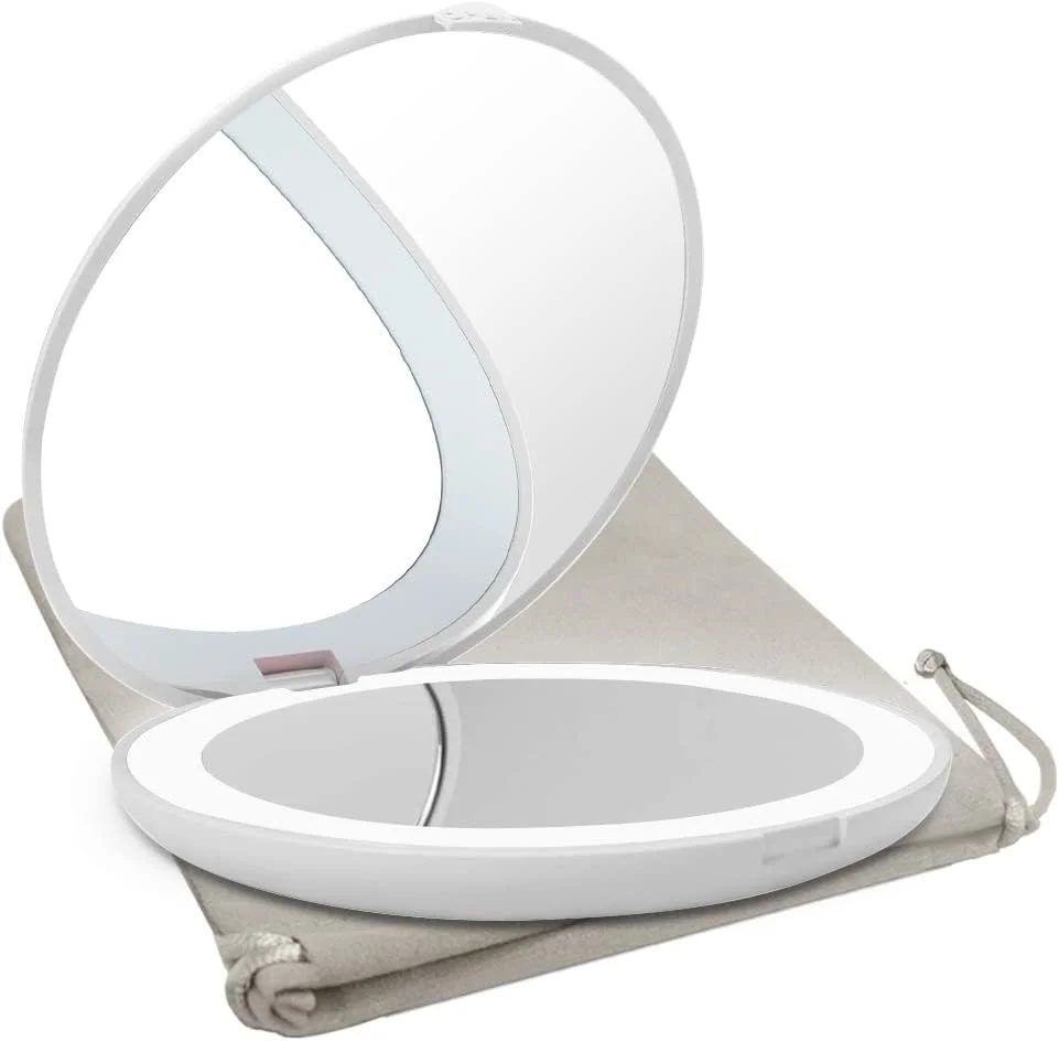 آینه مسافرتی Milishow با نور LED، آینه جیبی فشرده با بزرگنمایی 1x/10x و نور، آینه گرد تاشو دو طرفه روشن، آینه آرایشی دستی (سفید) آینه مسافرتی Milishow با نور LED، آینه جیبی فشرده با بزرگنمایی 1x/10x و نور، آینه گرد تاشو دو طرفه روشن، آینه آرایشی دستی (سفید)