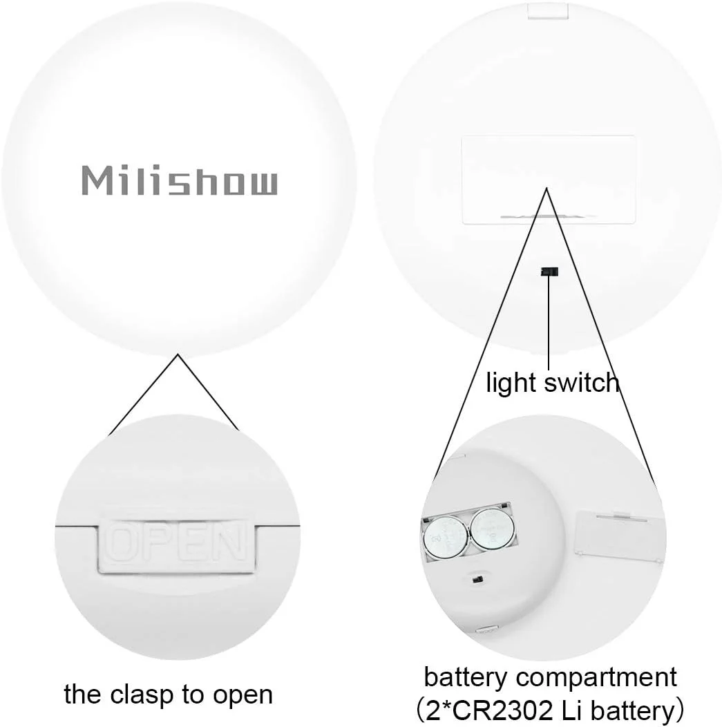 آینه مسافرتی Milishow با نور LED، آینه جیبی فشرده با بزرگنمایی 1x/10x و نور، آینه گرد تاشو دو طرفه روشن، آینه آرایشی دستی (سفید)