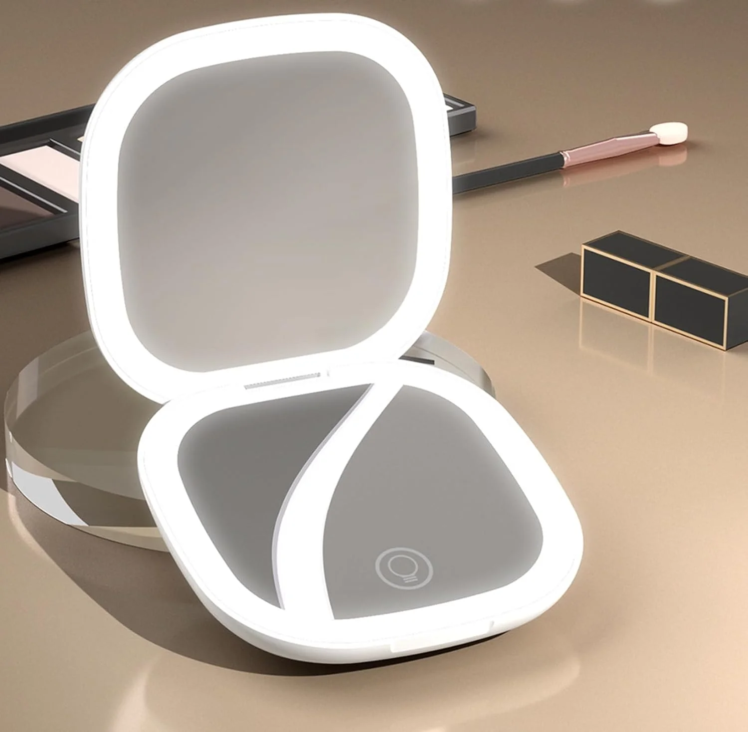 آینه آرایشی مسافرتی Meichoon، آینه دستی جیبی قابل حمل، آینه فشرده LED با بزرگنمایی 1X/5X دو طرفه، 3 رنگ قابل تنظیم، USB قابل شارژ UK16 مشکی