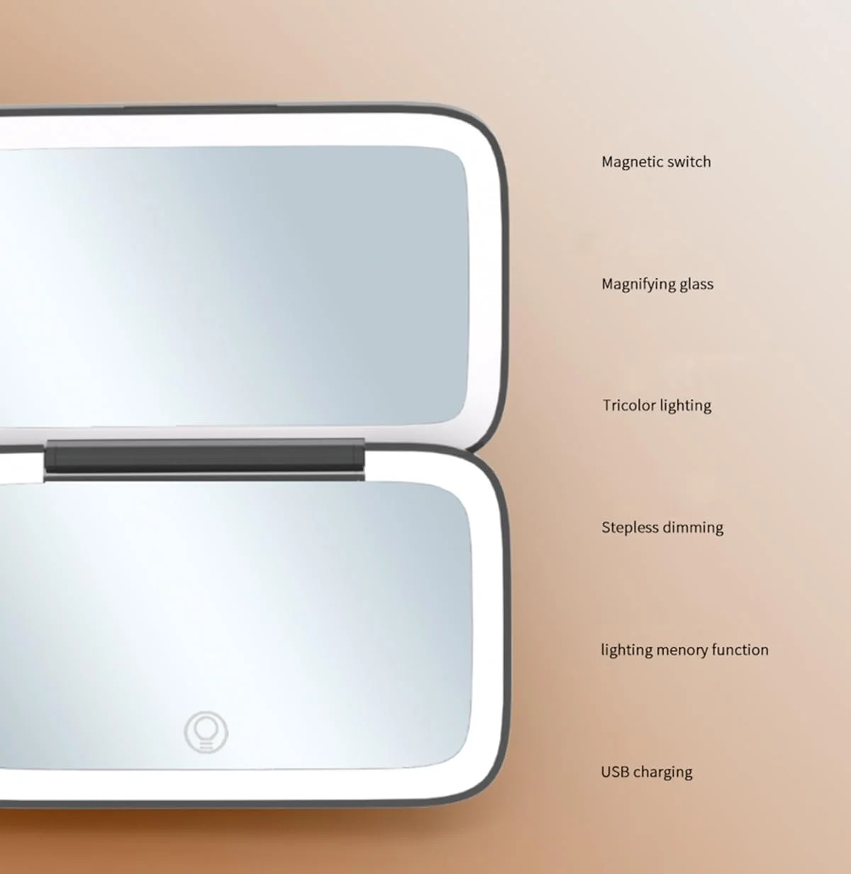 آینه آرایشی مربعی کوچک Meichoon با بزرگنمایی 5 برابر، آینه آرایشی تاشو، آینه جیبی جمع و جور دو طرفه قابل حمل، شارژ USB مدل UK21 سفید