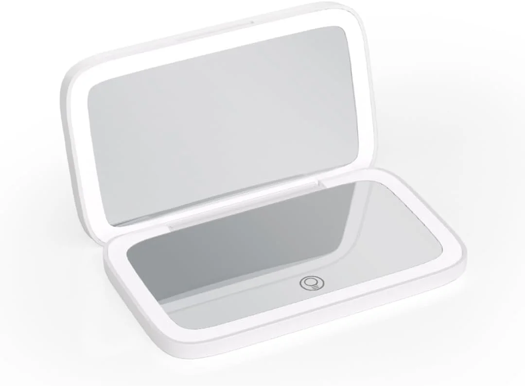 آینه آرایشی مربعی کوچک Meichoon با بزرگنمایی 5 برابر، آینه آرایشی تاشو، آینه جیبی جمع و جور دو طرفه قابل حمل، شارژ USB مدل UK21 سفید
