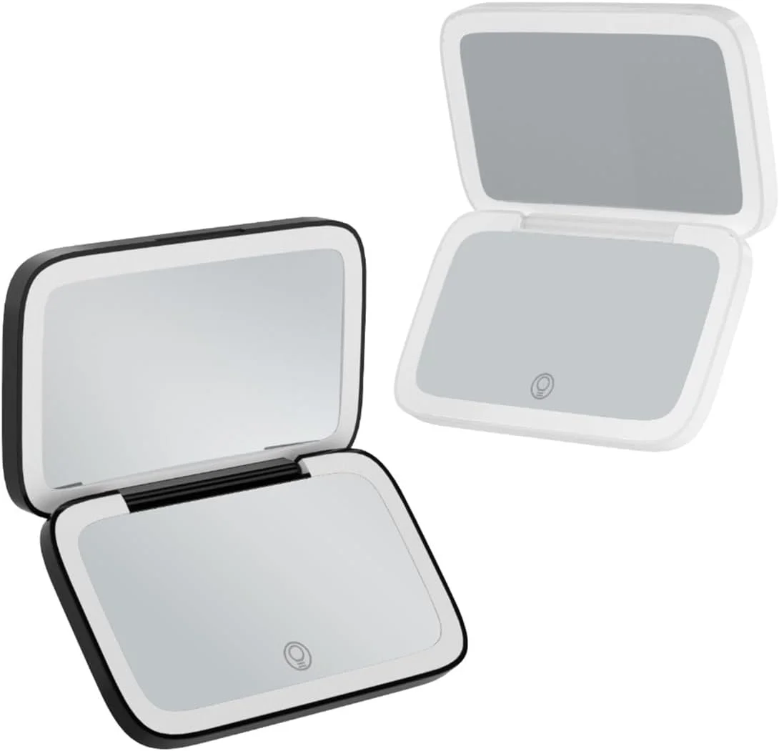 آینه آرایشی مربعی کوچک Meichoon با بزرگنمایی 5 برابر، آینه آرایشی تاشو، آینه جیبی جمع و جور دو طرفه قابل حمل، شارژ USB مدل UK21 سفید