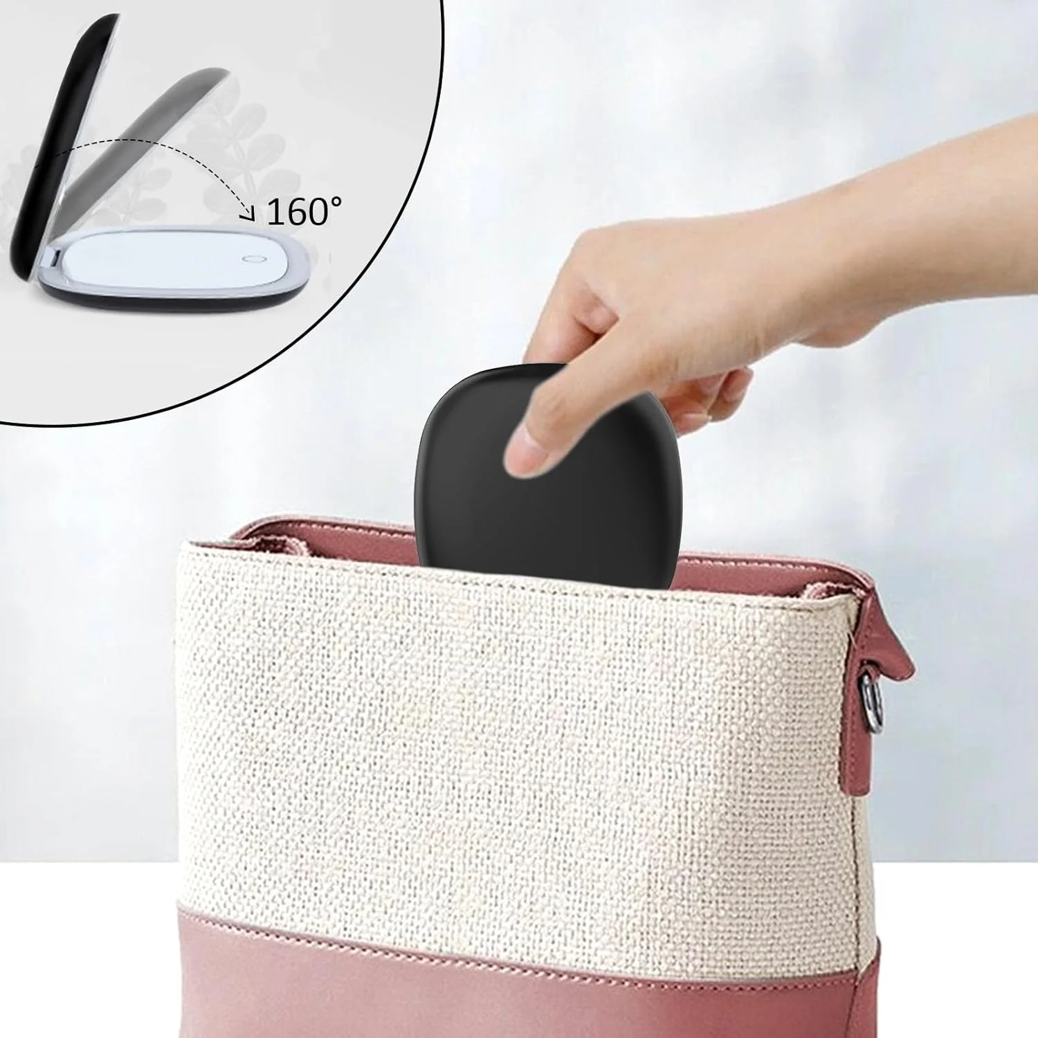 آینه آرایشی قابل حمل Micacorn با نور LED، بزرگنمایی 1 و 10 برابر، آینه تاشو شارژی USB با صفحه لمسی و 3 رنگ نور قابل تنظیم، مناسب کیف دستی