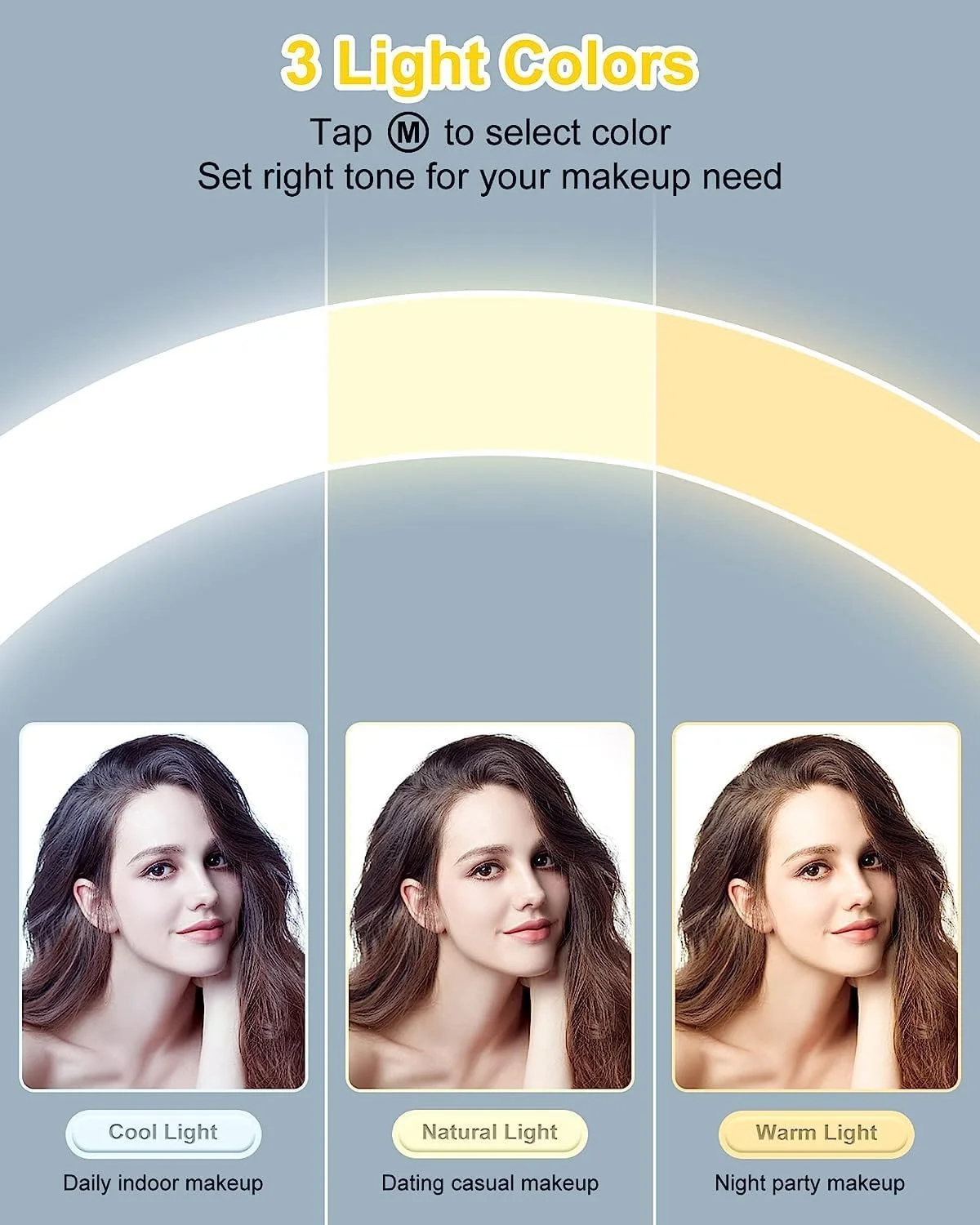 آینه آرایشی با چراغ، آینه آرایشی تاشو 8 اینچی با نور برای مسافرت، آینه روشنایی دار 46 LED با قابلیت تنظیم نور و آینه جیبی بزرگنمایی 10 برابر، آینه آرایشی قابل حمل و شارژ