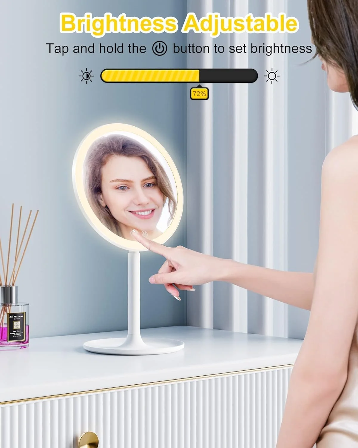 آینه آرایشی با چراغ، آینه آرایشی تاشو 8 اینچی با نور برای مسافرت، آینه روشنایی دار 46 LED با قابلیت تنظیم نور و آینه جیبی بزرگنمایی 10 برابر، آینه آرایشی قابل حمل و شارژ