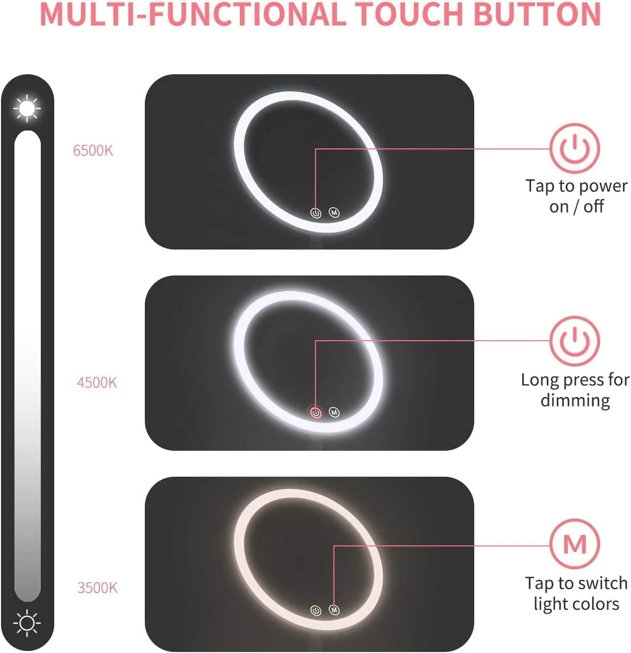 آینه آرایشی با چراغ، آینه آرایشی تاشو 8 اینچی با نور برای مسافرت، آینه روشنایی دار 46 LED با قابلیت تنظیم نور و آینه جیبی بزرگنمایی 10 برابر، آینه آرایشی قابل حمل و شارژ