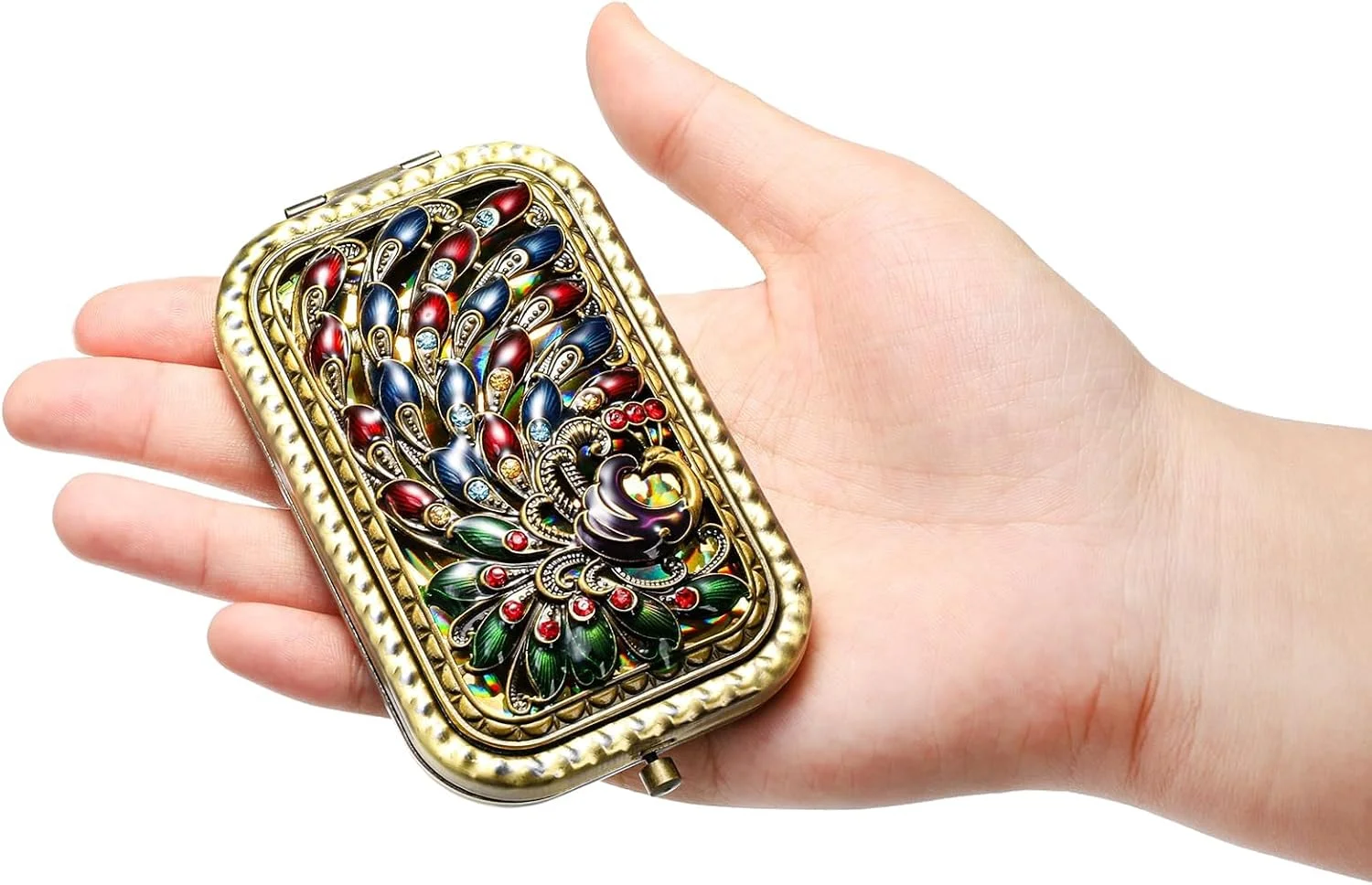 آینه آرایشی تاشو طرح وینتیج MAKINGTEC، 2 عددی، آینه جیبی لوازم آرایشی قابل حمل، آینه رومیزی دو طرفه طرح طاووس و پروانه، آینه مسافرتی کوچک فلزی تاشو برای دختران و زنان