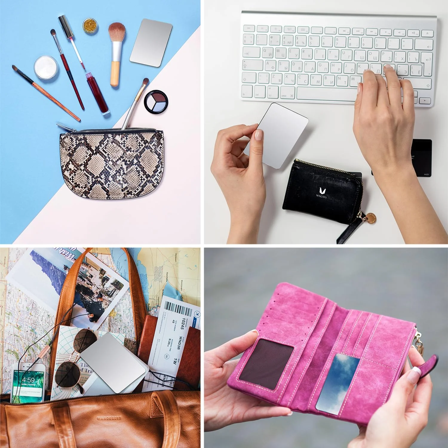 آینه دستی MAGATI - دو طرفه، فوق العاده باریک، آینه پلاستیکی جمع و جور برای کیف دستی و کیف، آینه آرایشی کوچک، آینه آرایش 8 × 4.5 سانتی متر، بسته 2 عددی