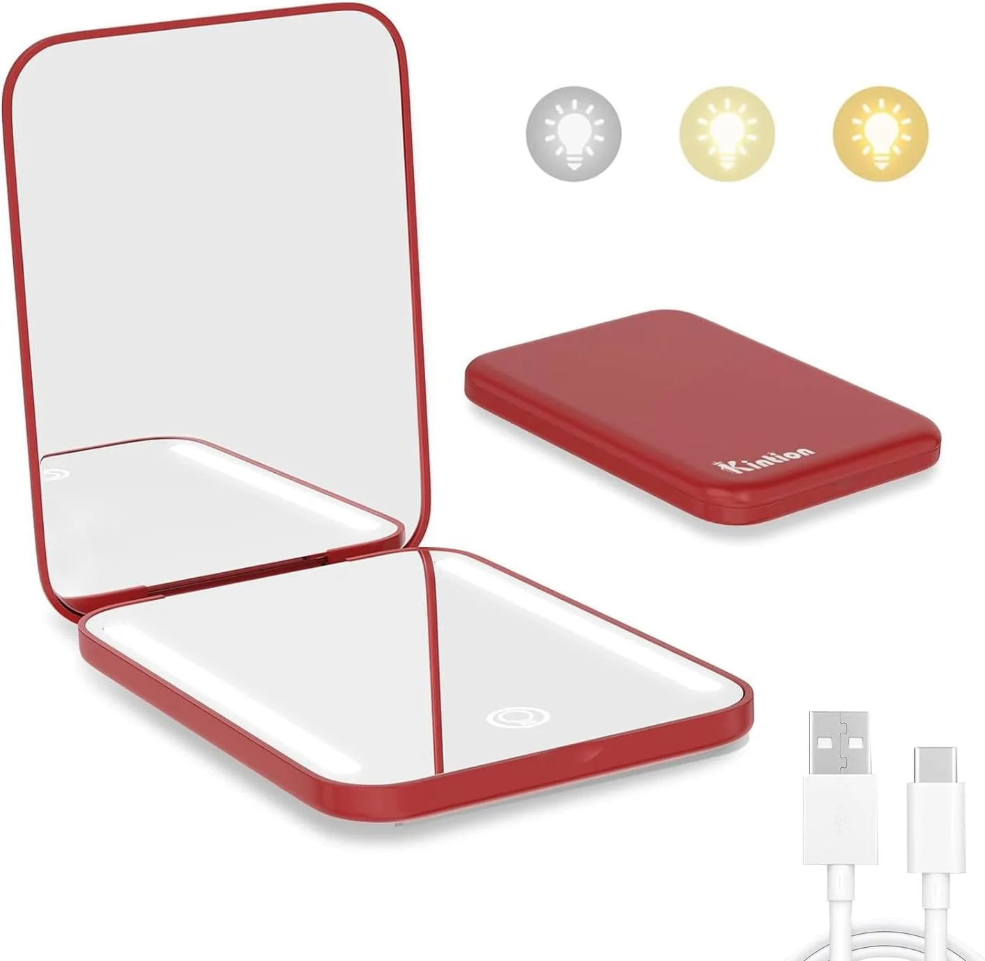 آینه جیبی شارژی Kintion، آینه آرایشی دو طرفه با بزرگنمایی 1X/3X، دارای 3 رنگ نور، کم نور شونده، آینه کیف پول کوچک قابل حمل، آینه مسافرتی روشن برای هدیه زنان، قرمز شرابی آینه جیبی شارژی Kintion، آینه آرایشی دو طرفه با بزرگنمایی 1X/3X، دارای 3 رنگ نور، کم نور شونده، آینه کیف پول کوچک قابل حمل، آینه مسافرتی روشن برای هدیه زنان، قرمز شرابی