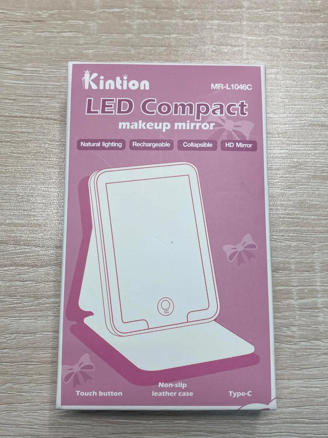 آینه مسافرتی کینتیون با نور، آینه جیبی LED تاشو قابل حمل، آینه آرایشی جمع و جور قابل شارژ، 3 حالت رنگی، کم نور شونده، چرم PU، آینه کوچک جمع و جور به عنوان هدیه برای زنان، سفید