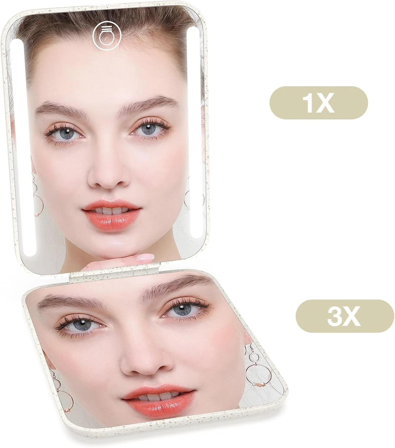 آینه جیبی شارژی Kintion، ساخته شده از کاه گندم، بزرگنمایی 1X/3X، آینه جمع و جور قابل حمل، آینه مسافرتی دستی، آینه کوچک کیف دستی برای زنان، رنگ زردآلویی