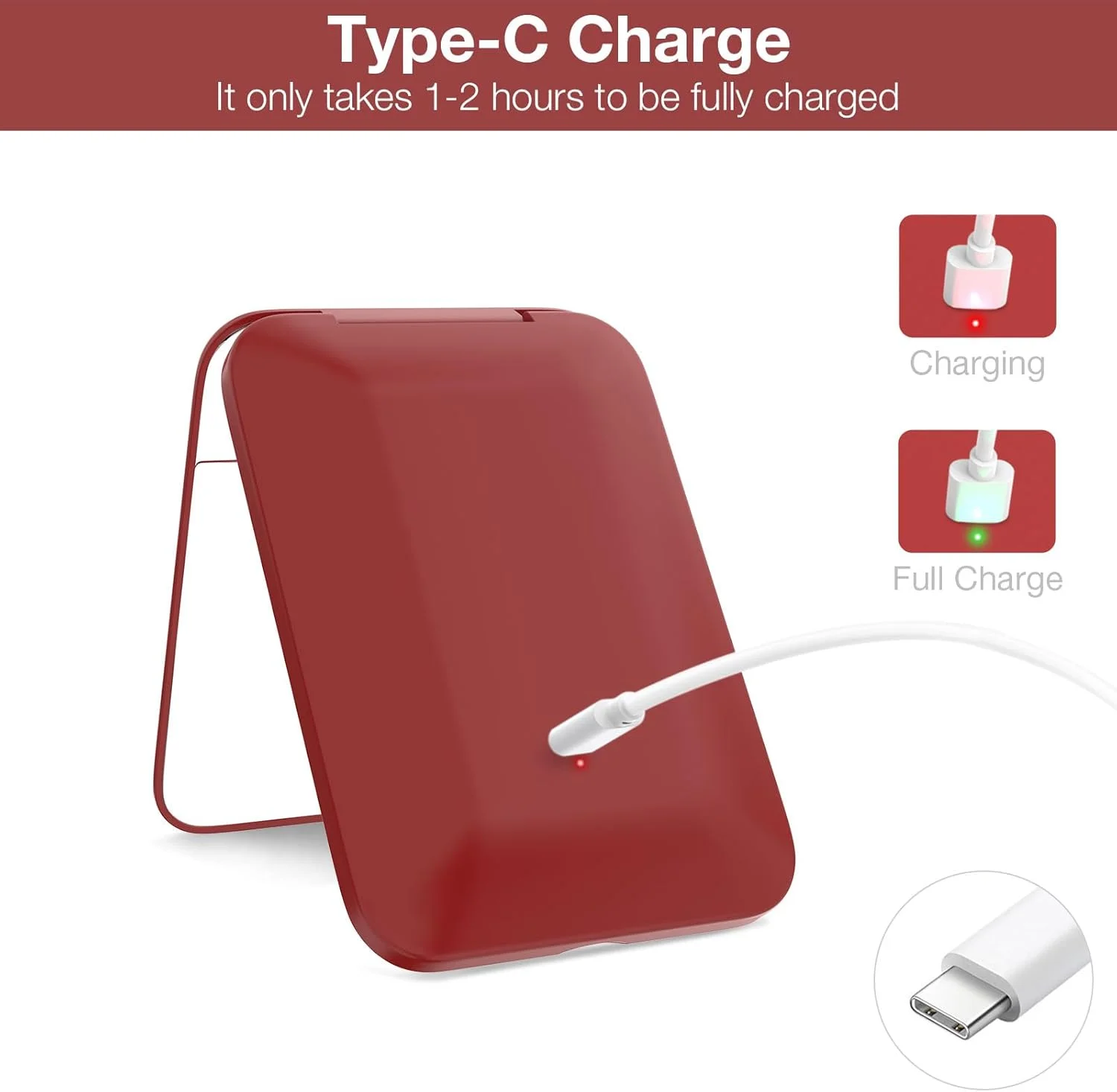 آینه جیبی شارژی Kintion، آینه آرایشی دو طرفه با بزرگنمایی 1X/3X، دارای 3 رنگ نور، کم نور شونده، آینه کیف پول کوچک قابل حمل، آینه مسافرتی روشن برای هدیه زنان، قرمز شرابی