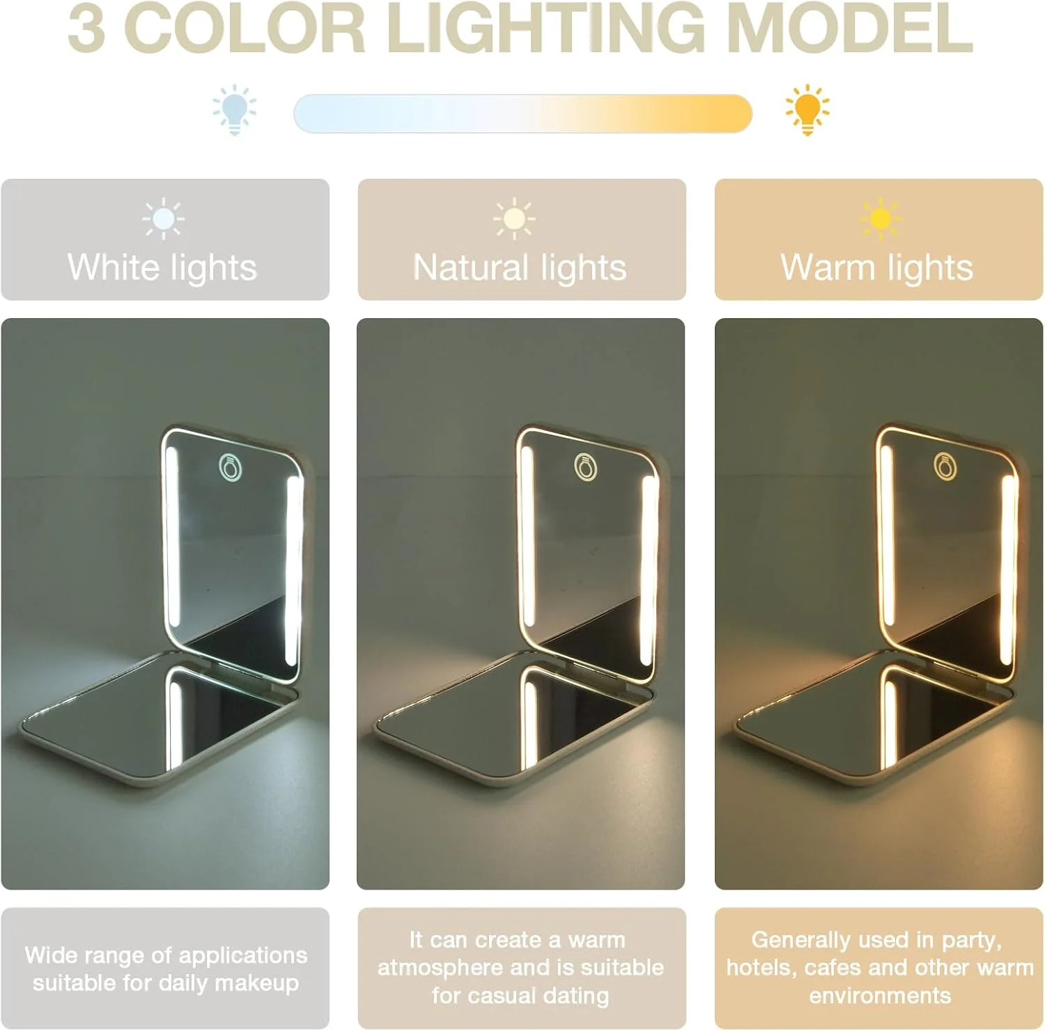 آینه جیبی شارژی Kintion، ساخته شده از کاه گندم، بزرگنمایی 1X/3X، آینه جمع و جور قابل حمل، آینه مسافرتی دستی، آینه کوچک کیف دستی برای زنان، رنگ زردآلویی