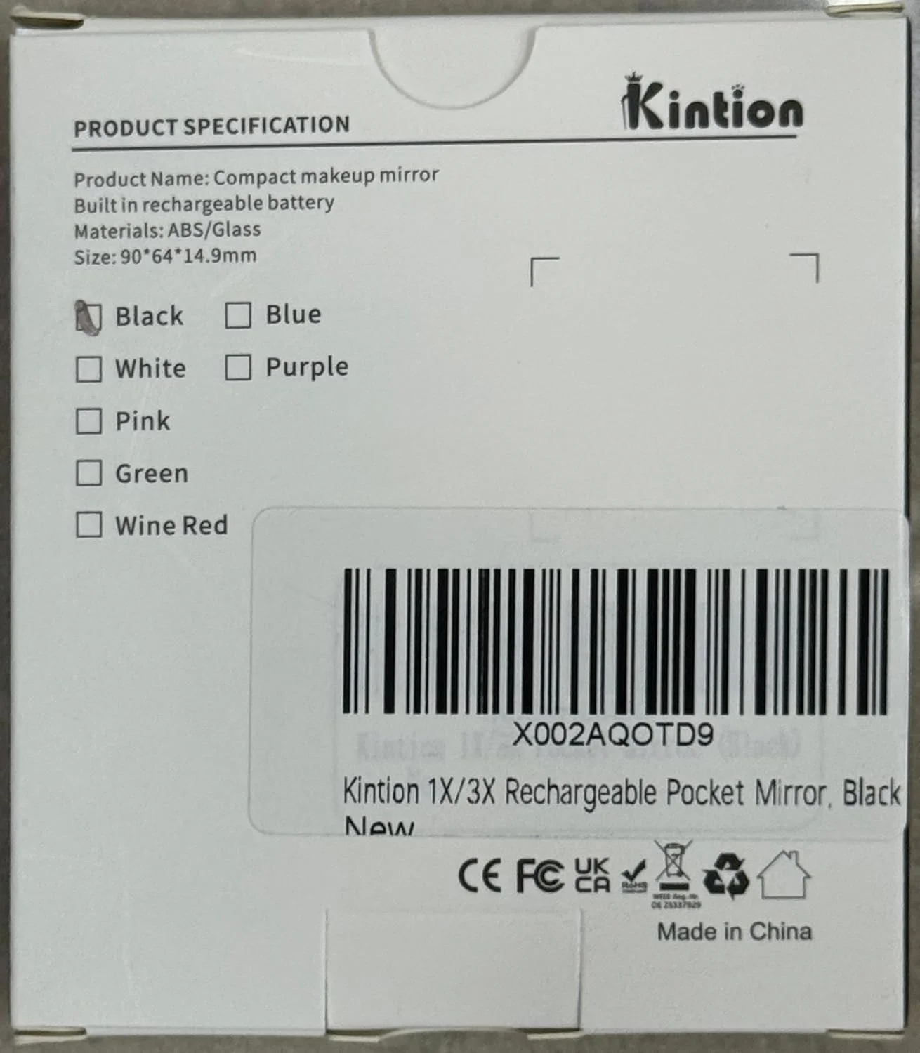آینه جیبی Kintion، آینه آرایشی مسافرتی فشرده LED با بزرگنمایی 1X/3X برای کیف پول، نورپردازی 3 رنگ قابل تنظیم، آینه‌های قابل حمل شارژی برای هدیه زنان، مشکی